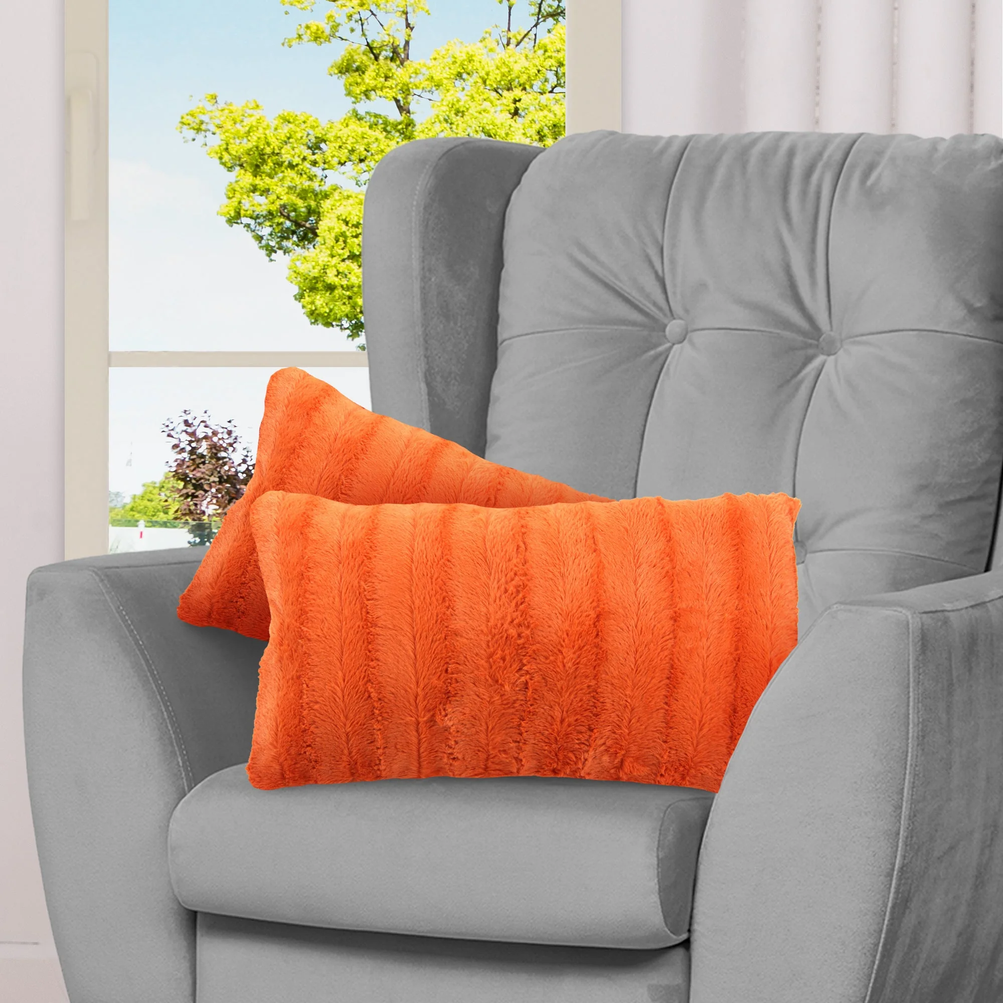 Cheer Collection Set of 2 Decorative Throw Pillows - Reversible Faux Fur to Microplush Accent Pillows by 12"x 20" - Image 57
