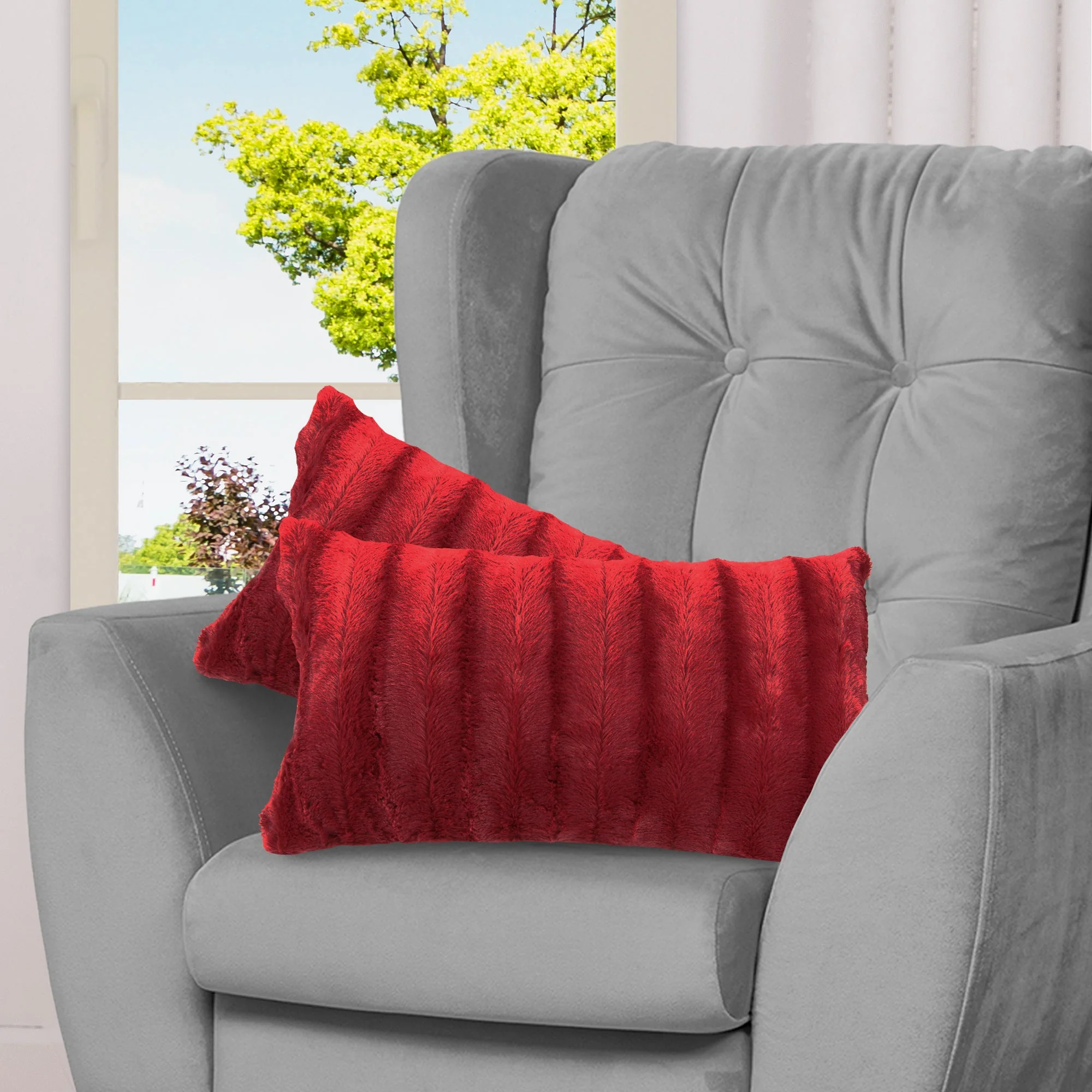Cheer Collection Set of 2 Decorative Throw Pillows - Reversible Faux Fur to Microplush Accent Pillows by 12"x 20" - Image 65