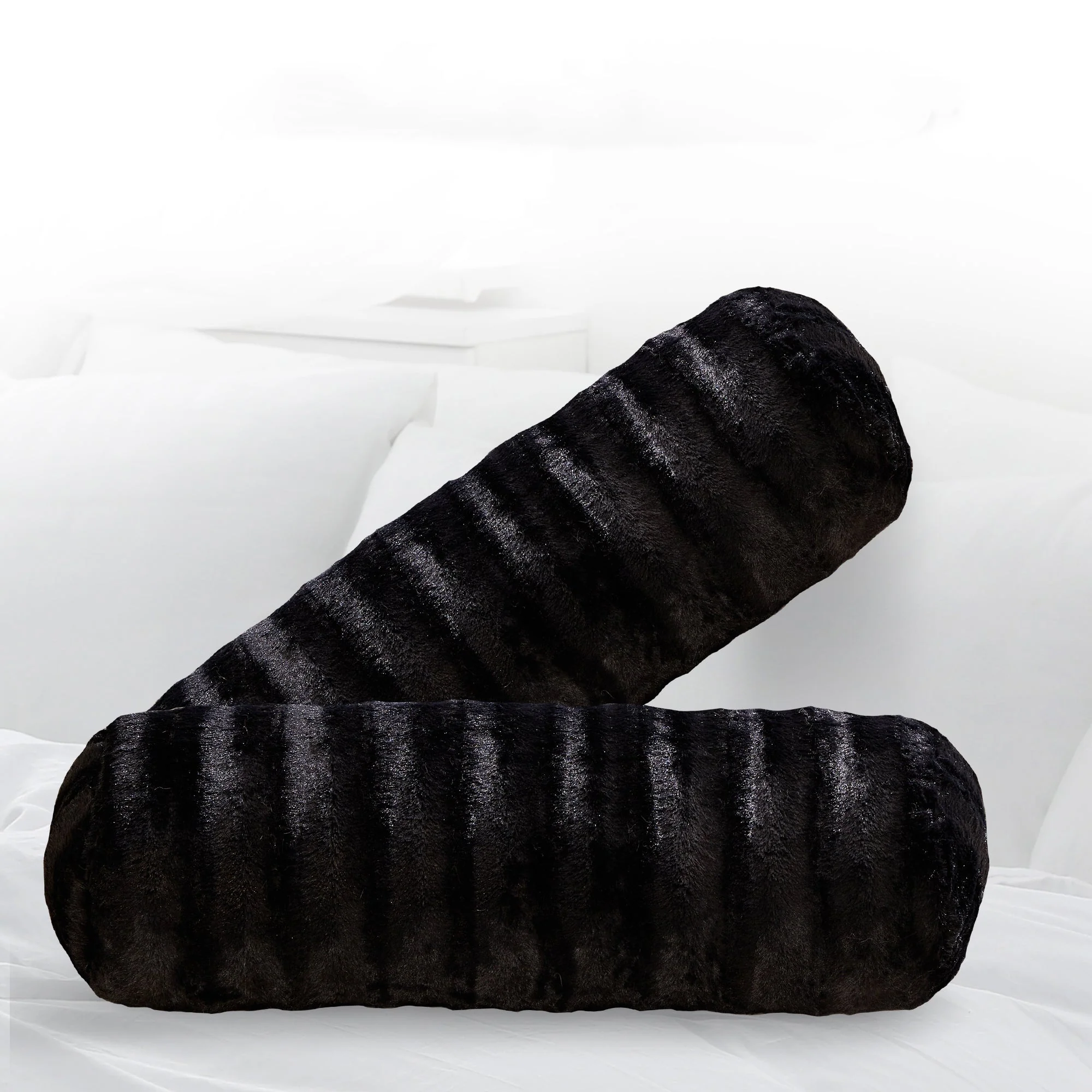 Cheer Collection Set of 2 Faux Fur Bolster Pillows, Decorative Roll Pillow - Image 13