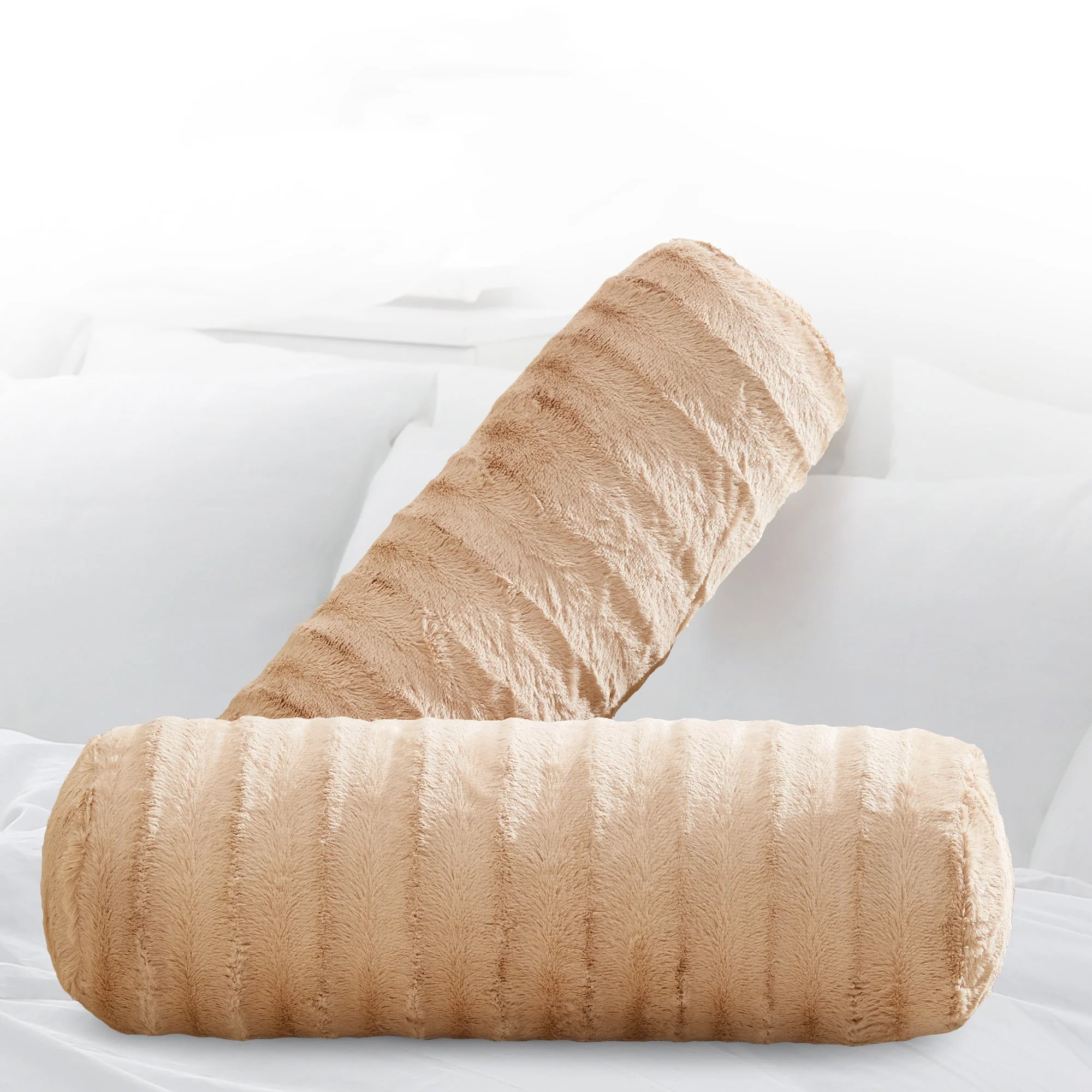 Cheer Collection Set of 2 Faux Fur Bolster Pillows, Decorative Roll Pillow - Image 34