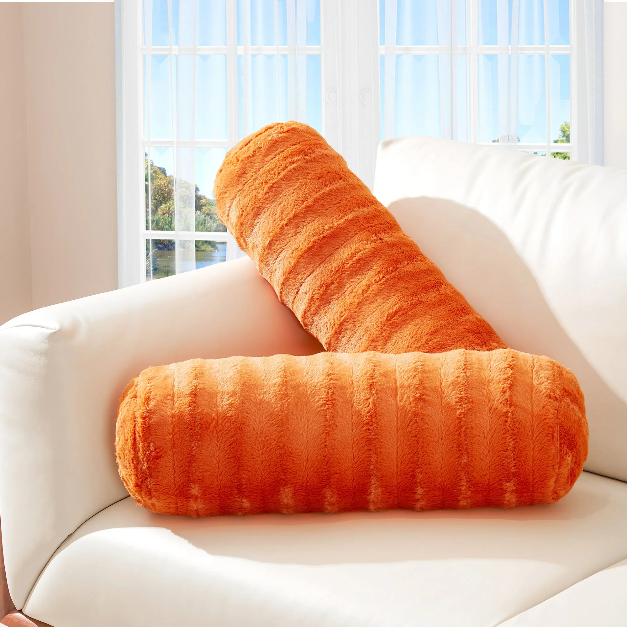 Cheer Collection Set of 2 Faux Fur Bolster Pillows, Decorative Roll Pillow - Image 43