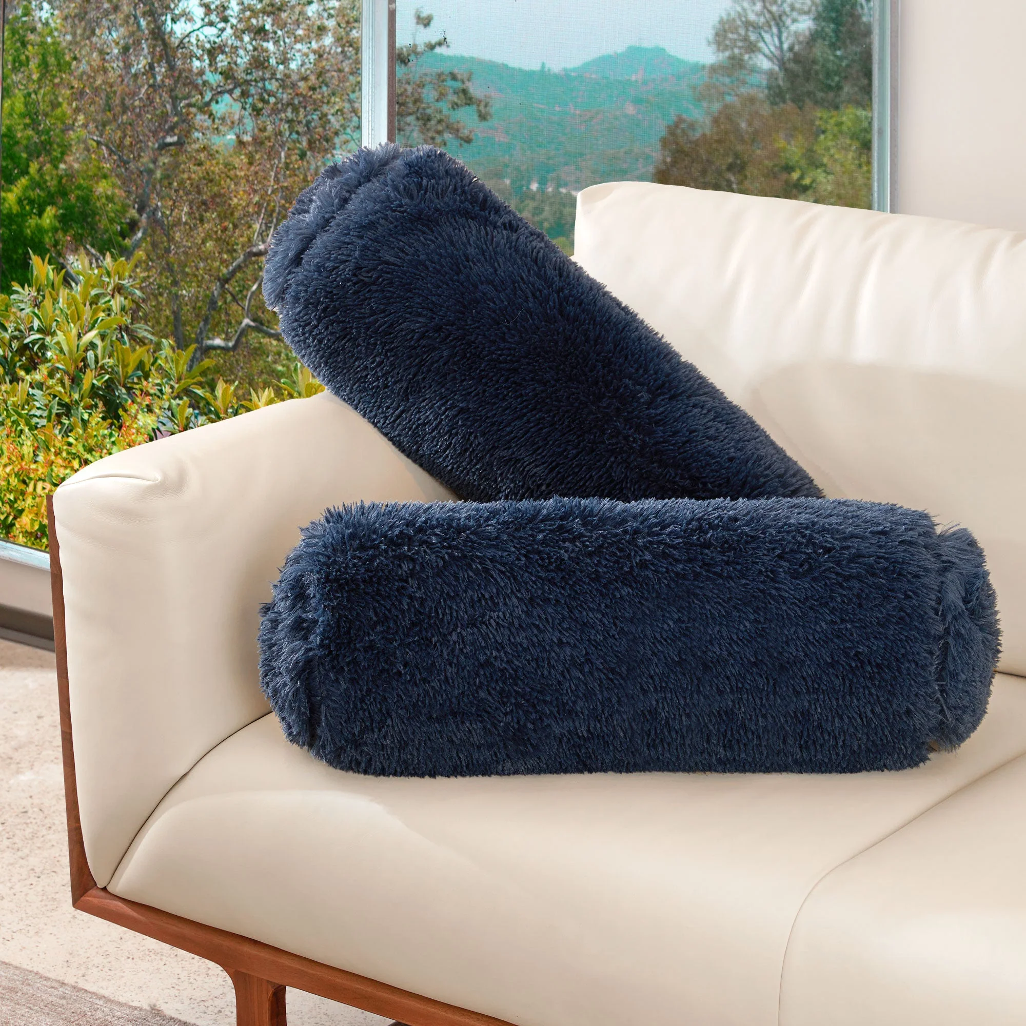 Cheer Collection Set of 2 Shaggy Long Hair Bolster, Decorative Roll Pillow for Couch, or Neck Pillow for Bed, Chair or Sofa - Image 31