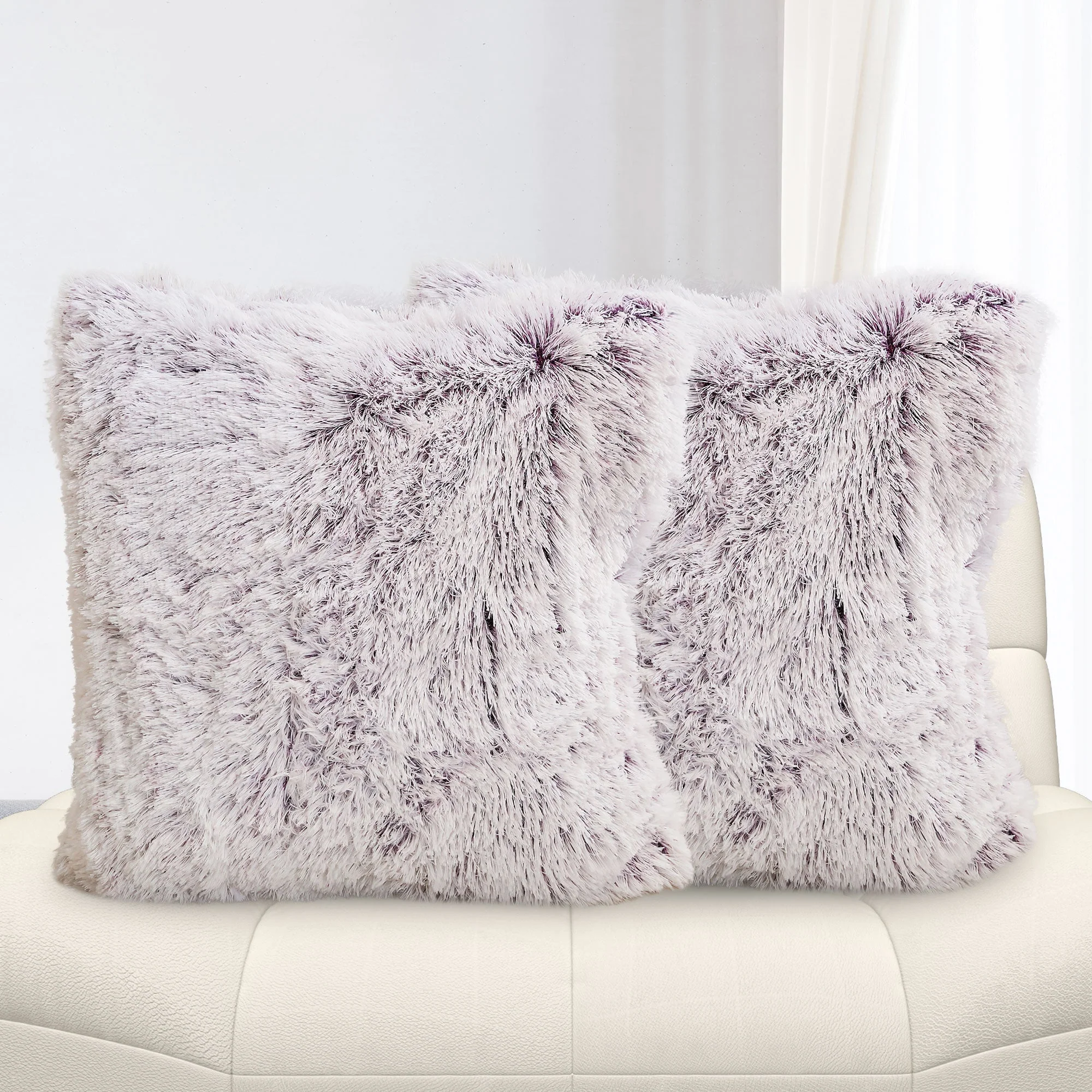 Cheer Collection Shaggy Long Hair Throw Pillows - Super Soft and Plush Faux Fur Accent Pillows - 20 x 20 inches - Set of 2 - Image 54