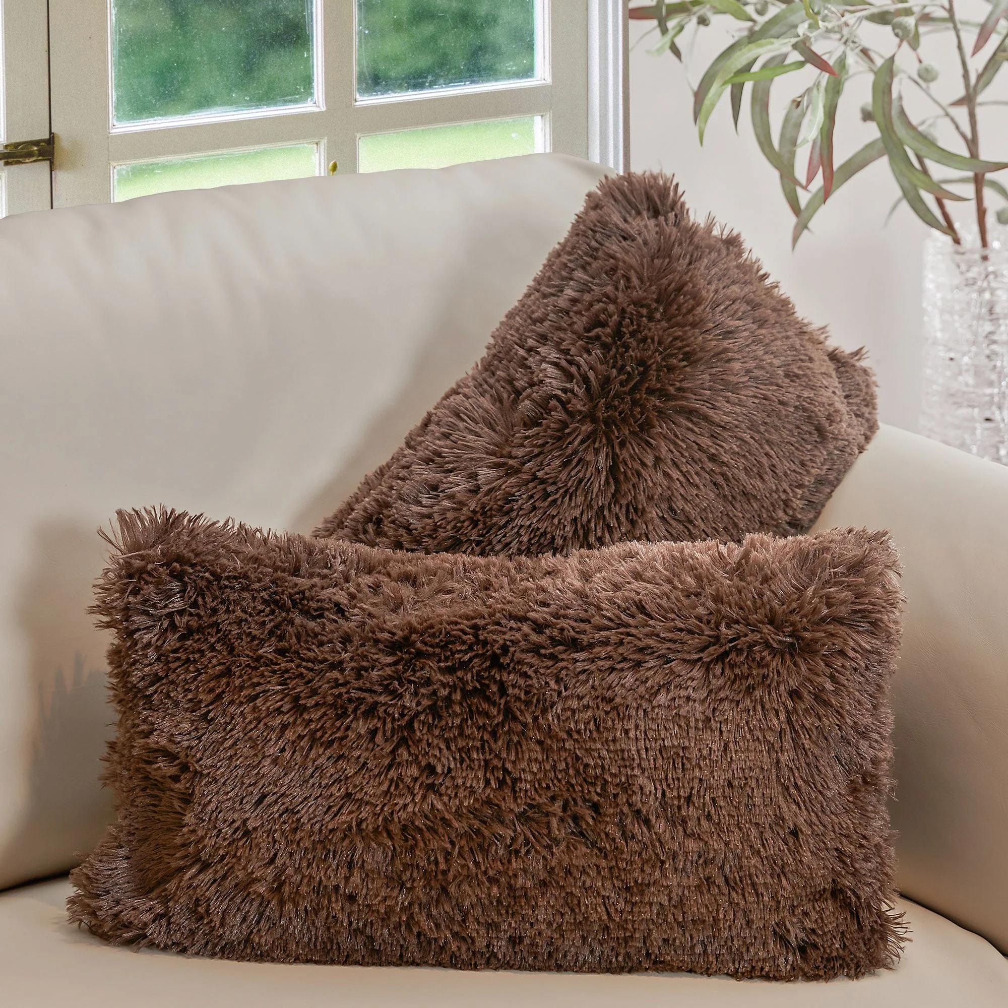 Cheer Collection Shaggy Long Hair Throw Pillows - Super Soft and Plush Faux Fur Lumbar Accent Pillows - 12 x 20 - Set of 2 - Image 15