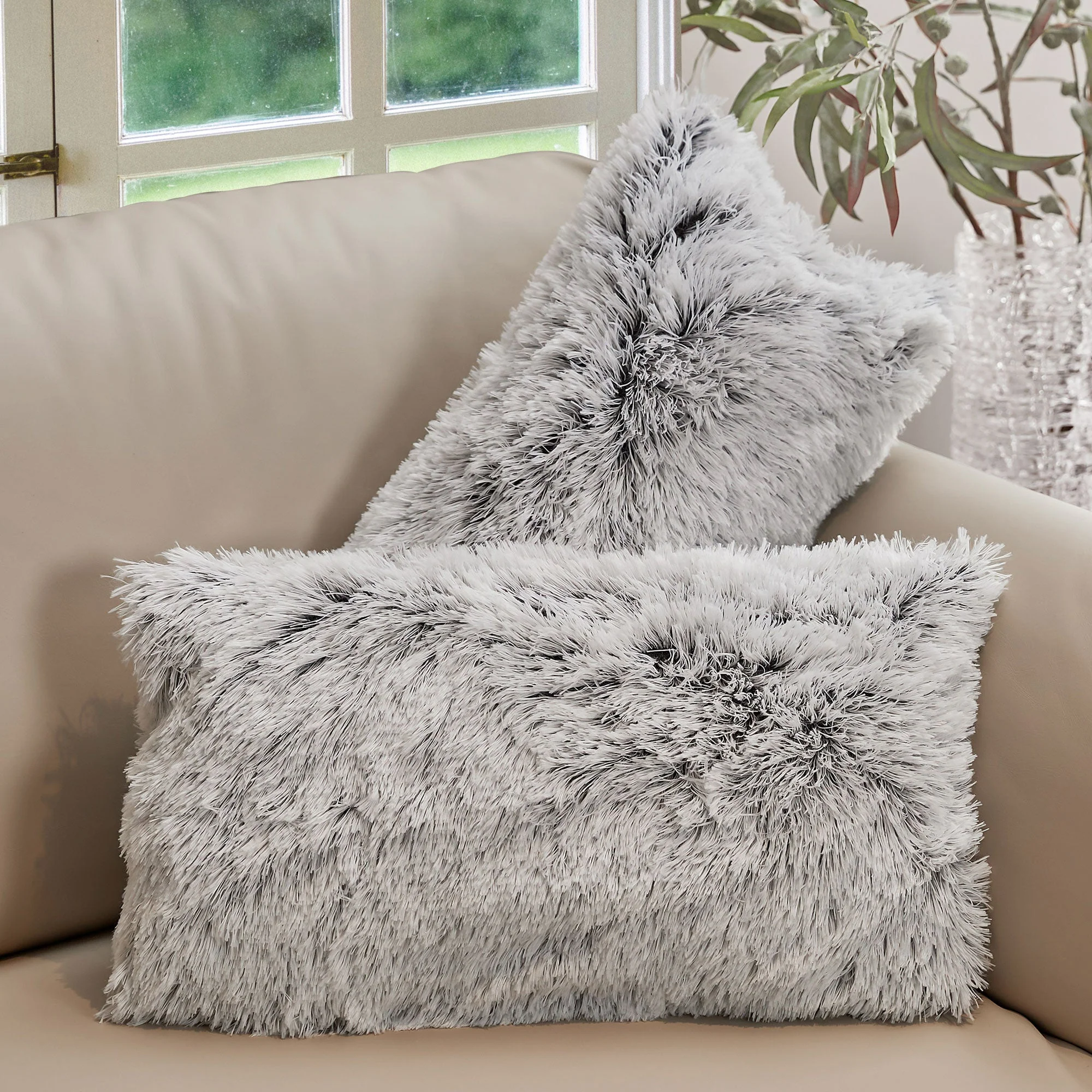 Cheer Collection Shaggy Long Hair Throw Pillows - Super Soft and Plush Faux Fur Lumbar Accent Pillows - 12 x 20 - Set of 2 - Image 29