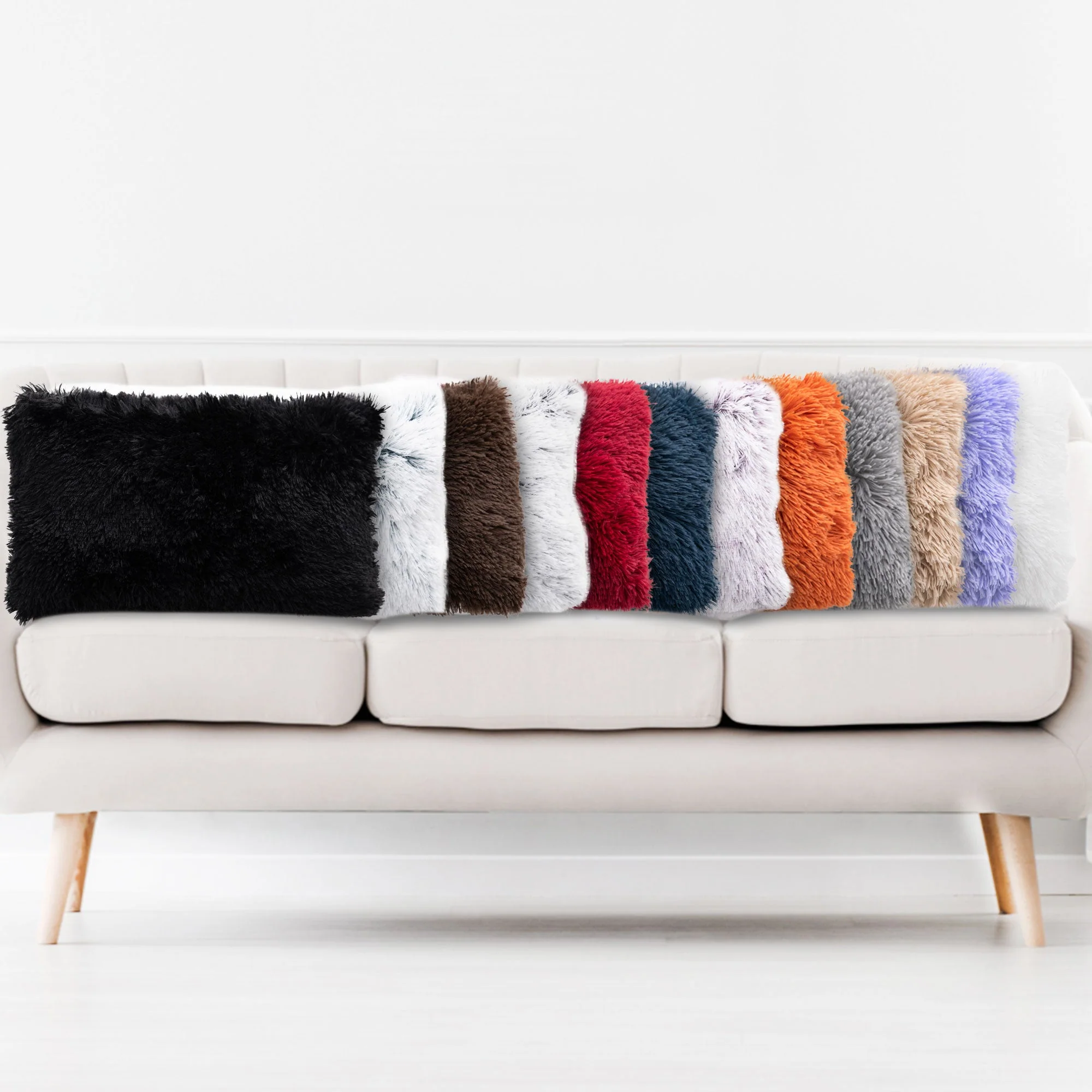 Cheer Collection Shaggy Long Hair Throw Pillows - Super Soft and Plush Faux Fur Lumbar Accent Pillows - 12 x 20 - Set of 2 - Image 48