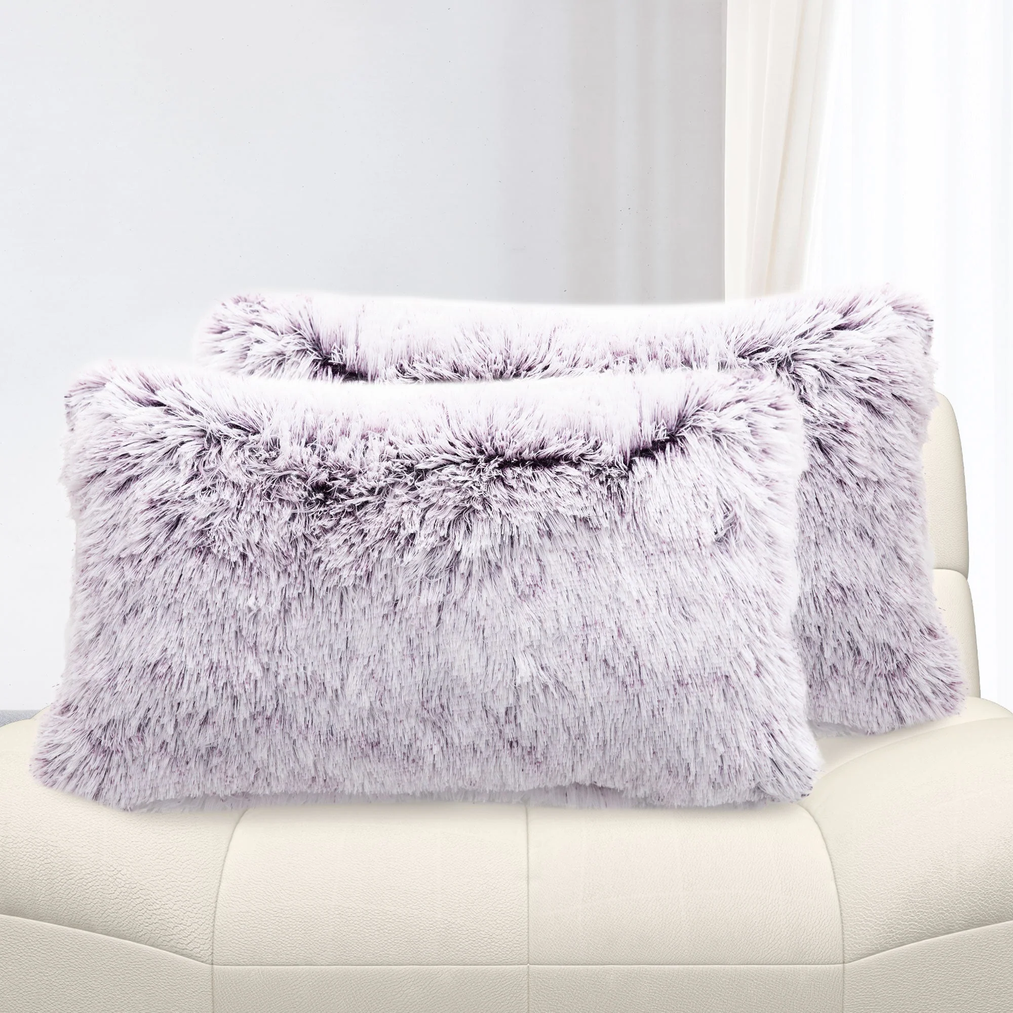 Cheer Collection Shaggy Long Hair Throw Pillows - Super Soft and Plush Faux Fur Lumbar Accent Pillows - 12 x 20 - Set of 2 - Image 54