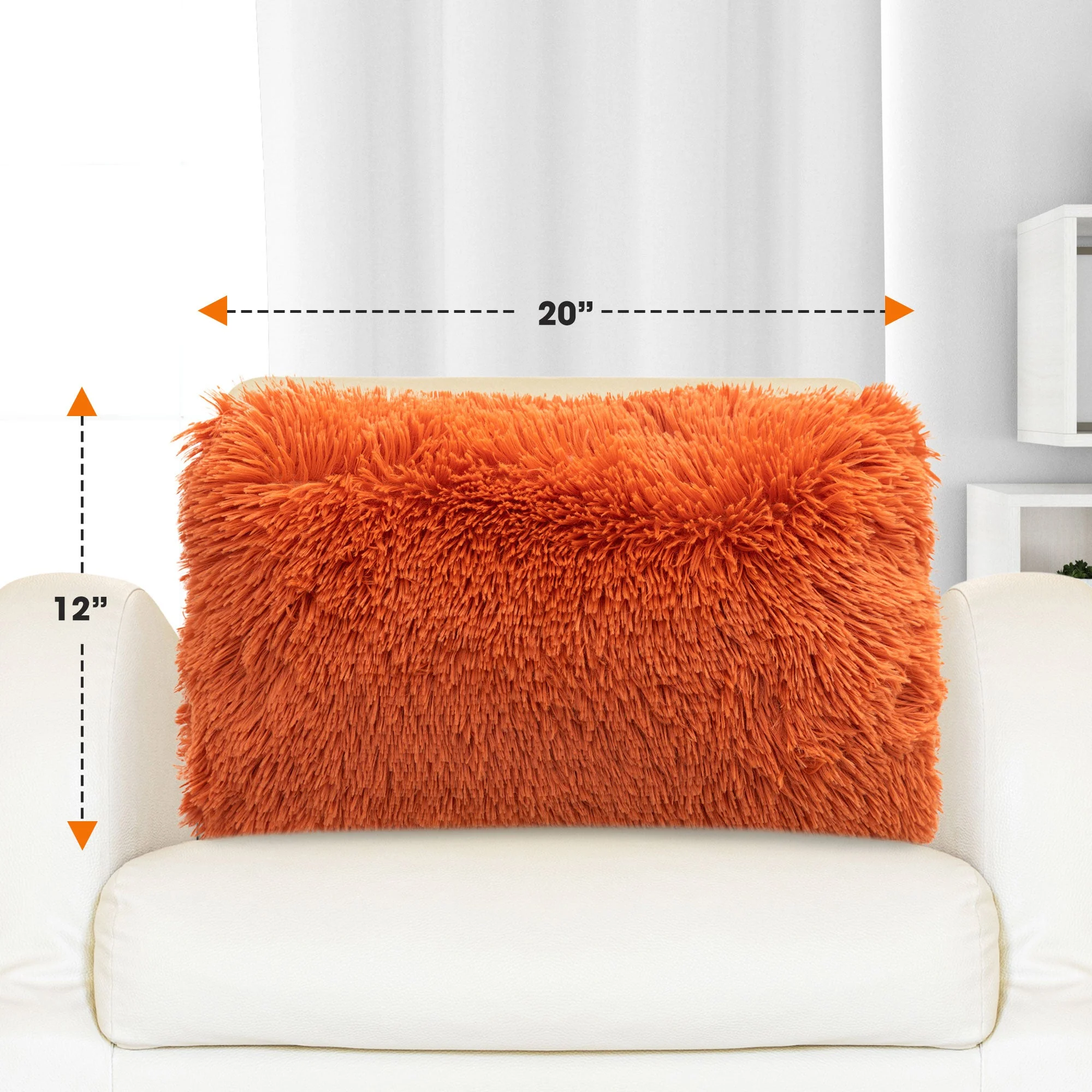 Cheer Collection Shaggy Long Hair Throw Pillows - Super Soft and Plush Faux Fur Lumbar Accent Pillows - 12 x 20 - Set of 2 - Image 59