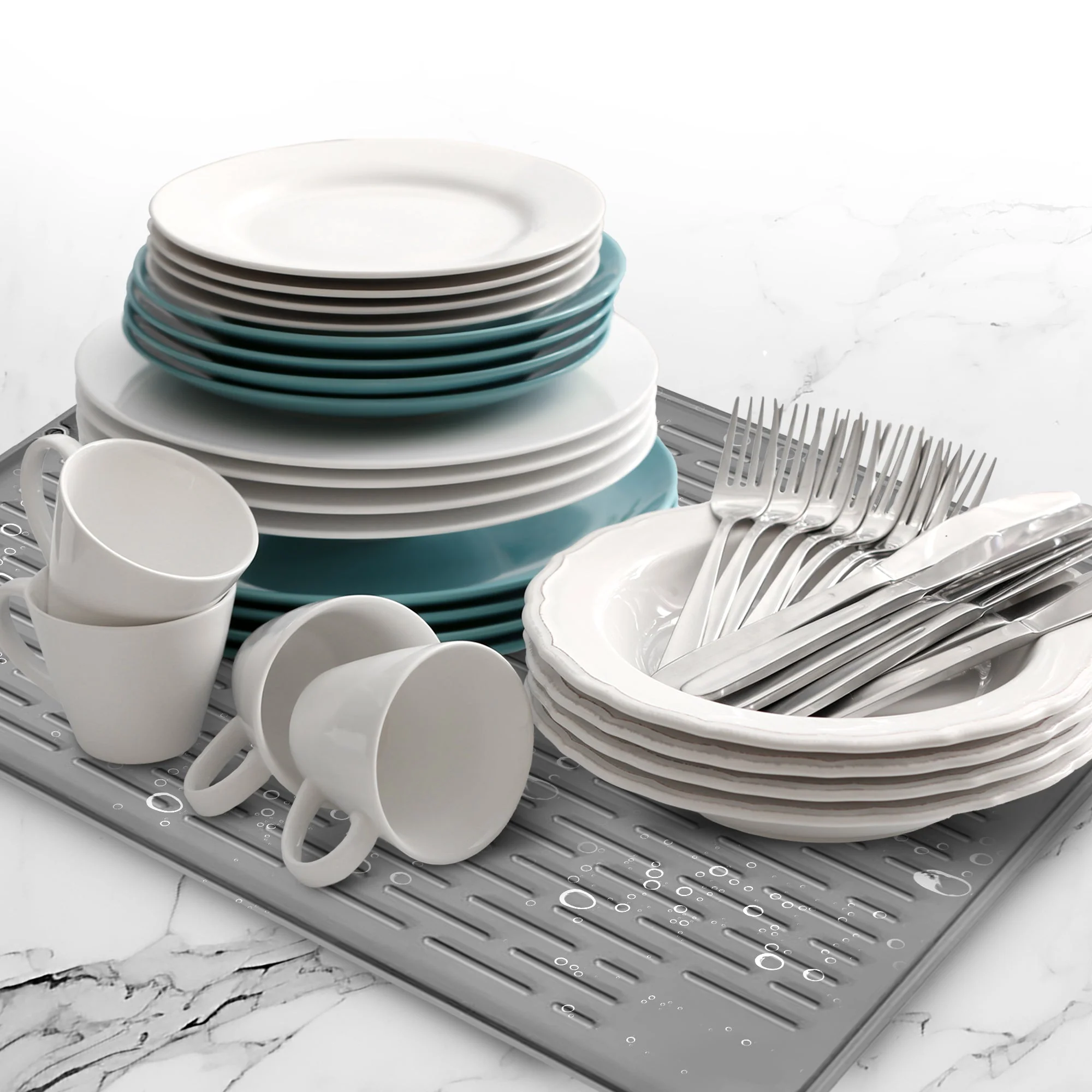 Cheer Collection Silicone Dish Drying Mat for Kitchen Counter, Silicone Drying Pad and Trivet for Dishes, Dishwasher Safe and Heat Resistant - Image 12