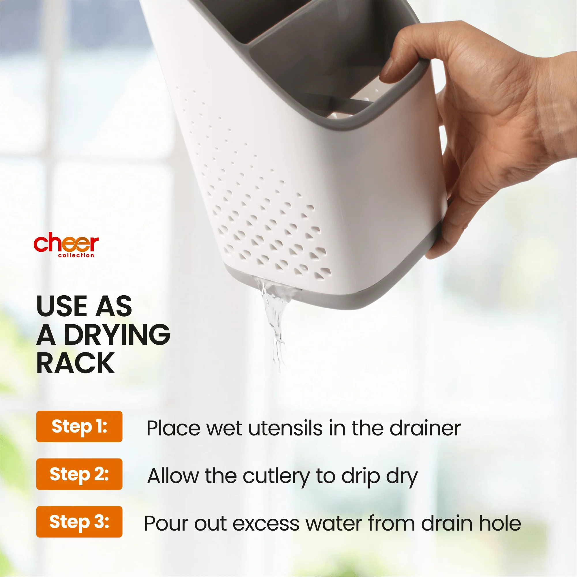 Cheer Collection Utensil Organizer Caddy and Drying Rack with Drip Tray - Image 3