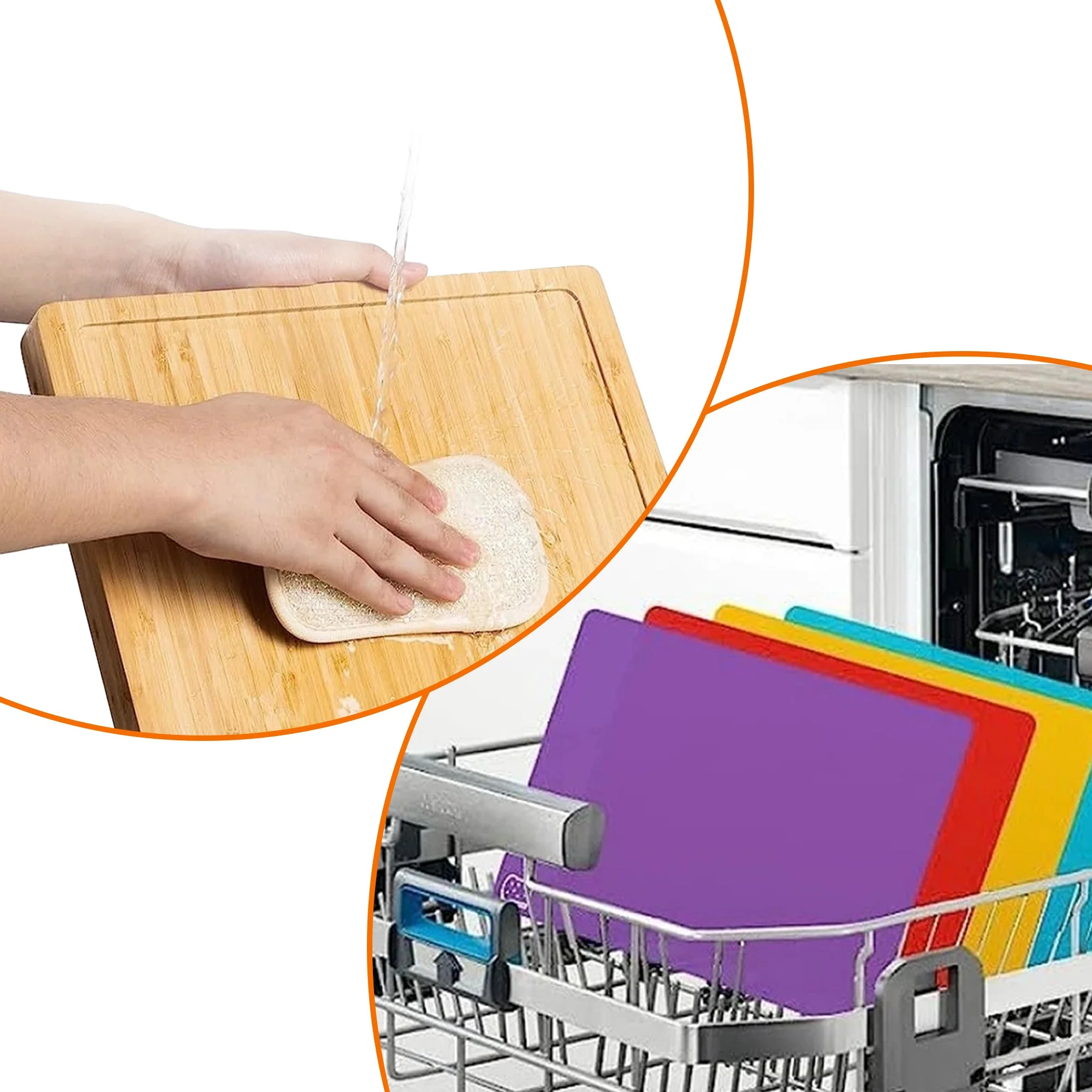 Cheer Collection Wood Cutting Board Set with Color Coded Trays - Image 8