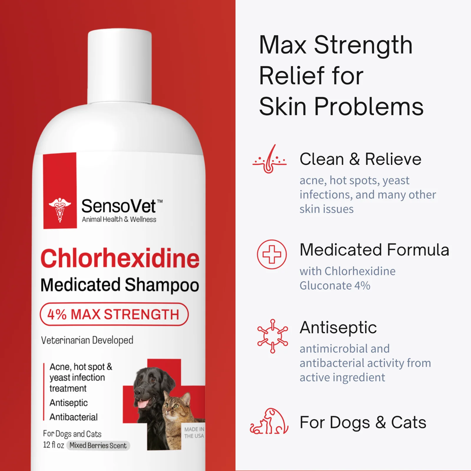 Chlorhexidine 4% Max Strength Shampoo Medicated Shampoo for Dogs & Cats - Image 2