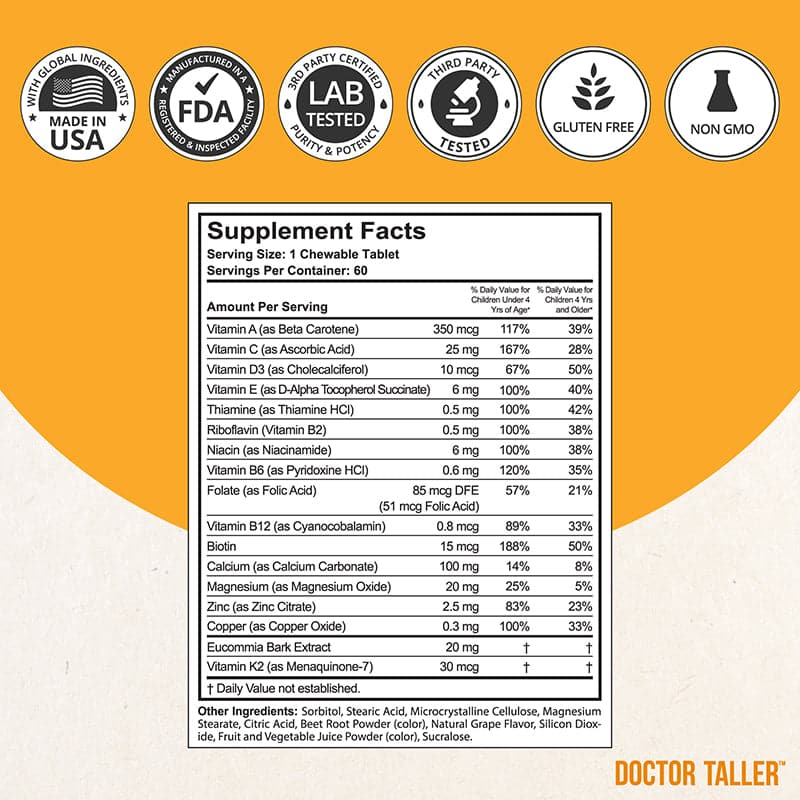 Doctor Taller Kids, Grape Multivitamins, Ages 2-9, 60 Vegan Chewables by NuBest Nutrition® - Image 4