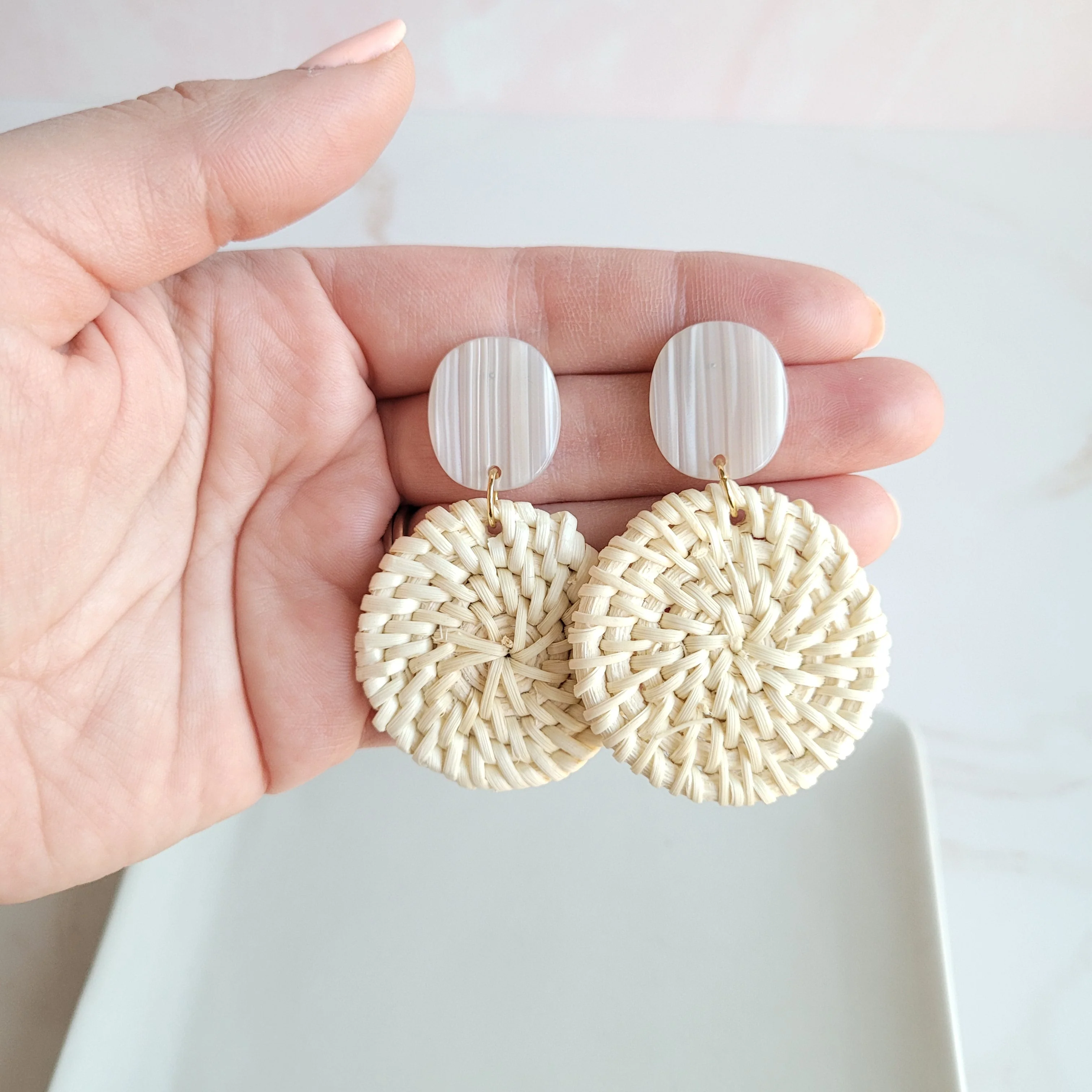 Dominica Earrings - Light Rattan Seashell by Spiffy & Splendid - Image 13