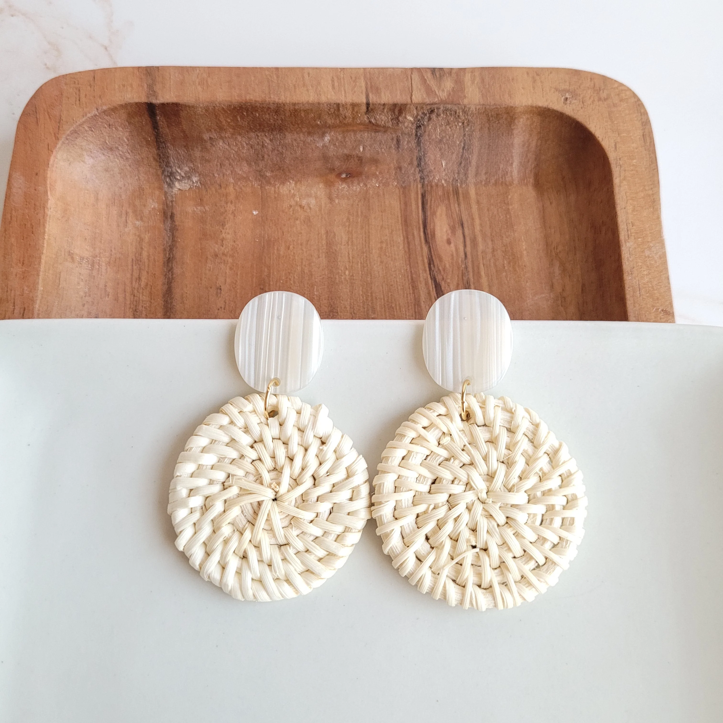 Dominica Earrings - Light Rattan Seashell by Spiffy & Splendid - Image 6
