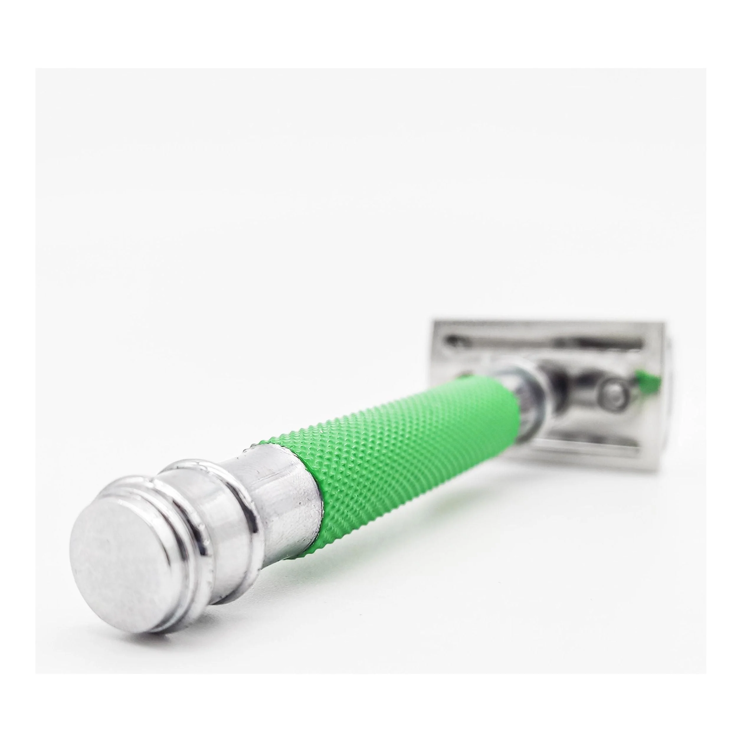 Dural Heavy Stroud Head Double Edge Safety Razor Duty Green/Silver + Pouch - Image 3