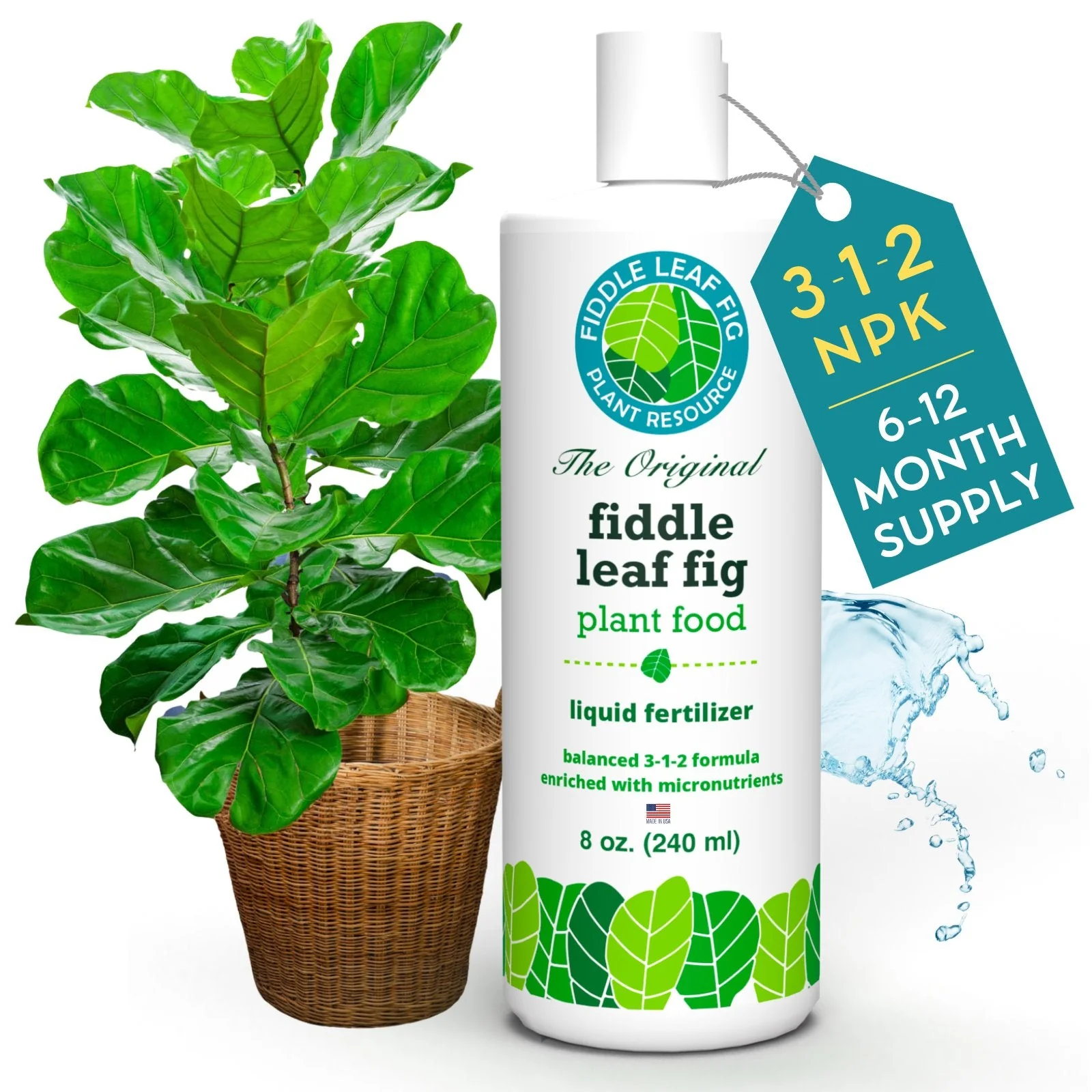 Fiddle Leaf Fig Tree Plant Food for Ficus Lyrata (and Ficus Audrey) - Enriched with Calcium, Urea-Free, and Featuring an NPK Ratio of 3-1-2 to Promote Robust Roots, Stems & Leaves (8 Ounces) by Houseplant Resource Center