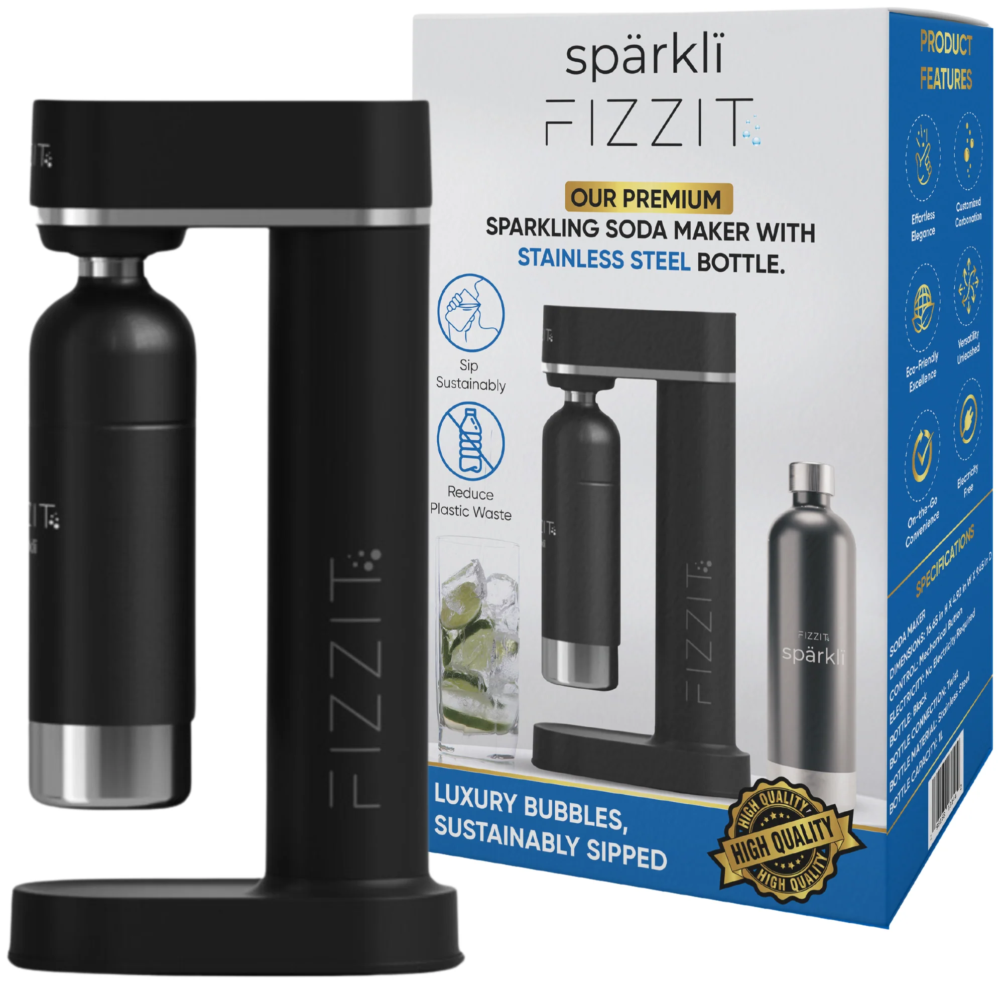 Fizzit Spärklï Carbonated Water Soda Maker with Stainless Steel Bottle Included - Image 10