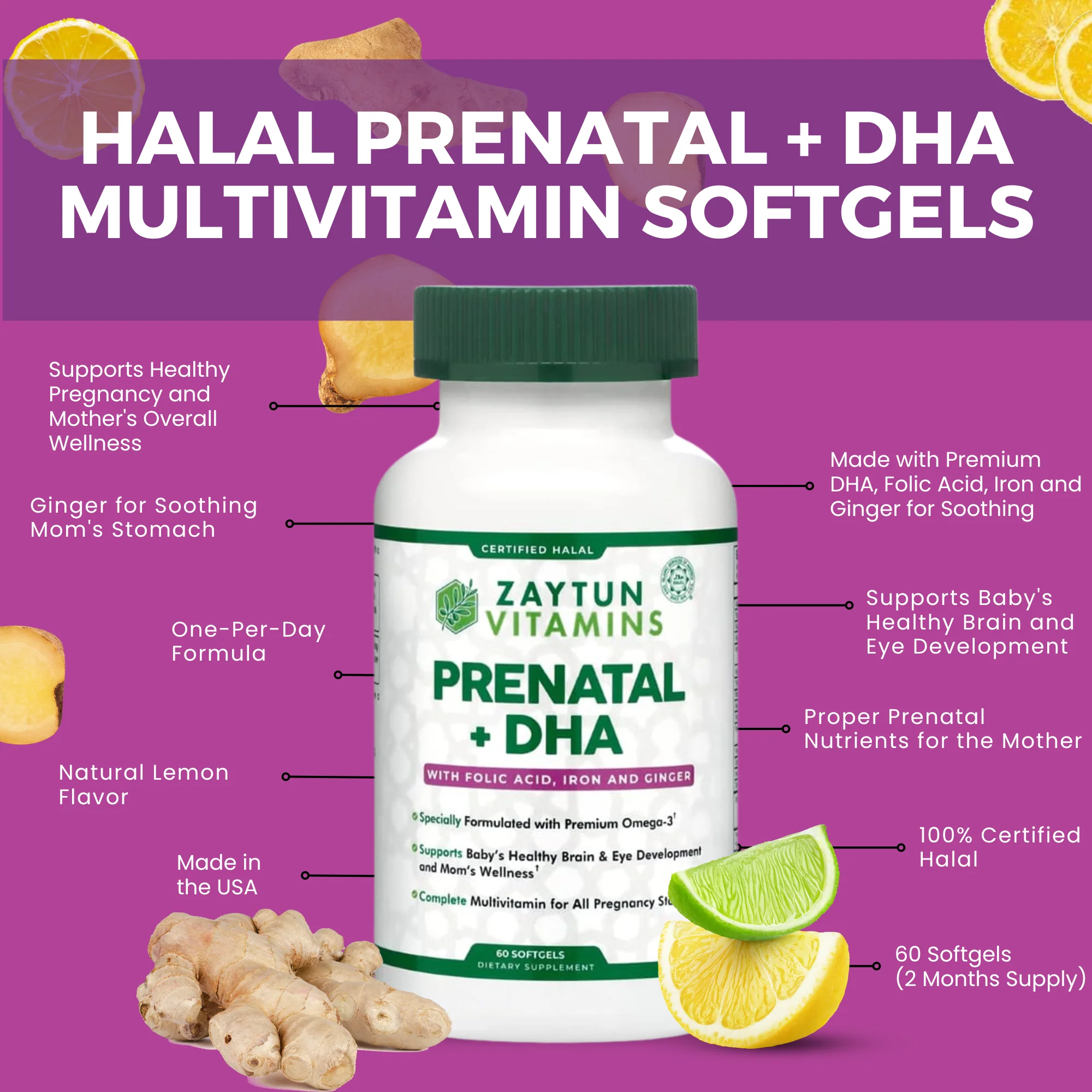 Halal Prenatal Vitamins + DHA & Ginger - Image 3