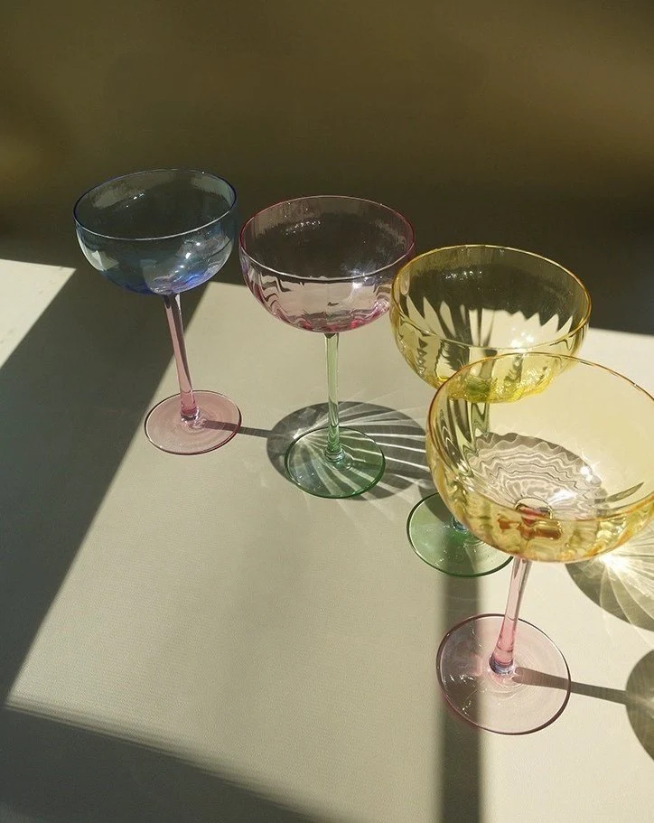 Hand Blown Retro Pastel Coloured Cocktail Glasses Coupe Set of 4 ( $22.5 Each ) - Image 5