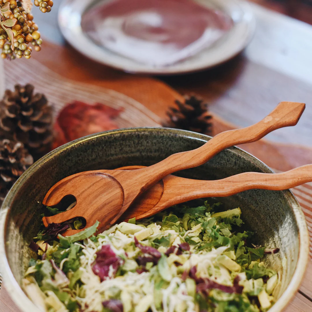 Hand Carved Wood Salad Serving Set by Upavim Crafts - Image 5