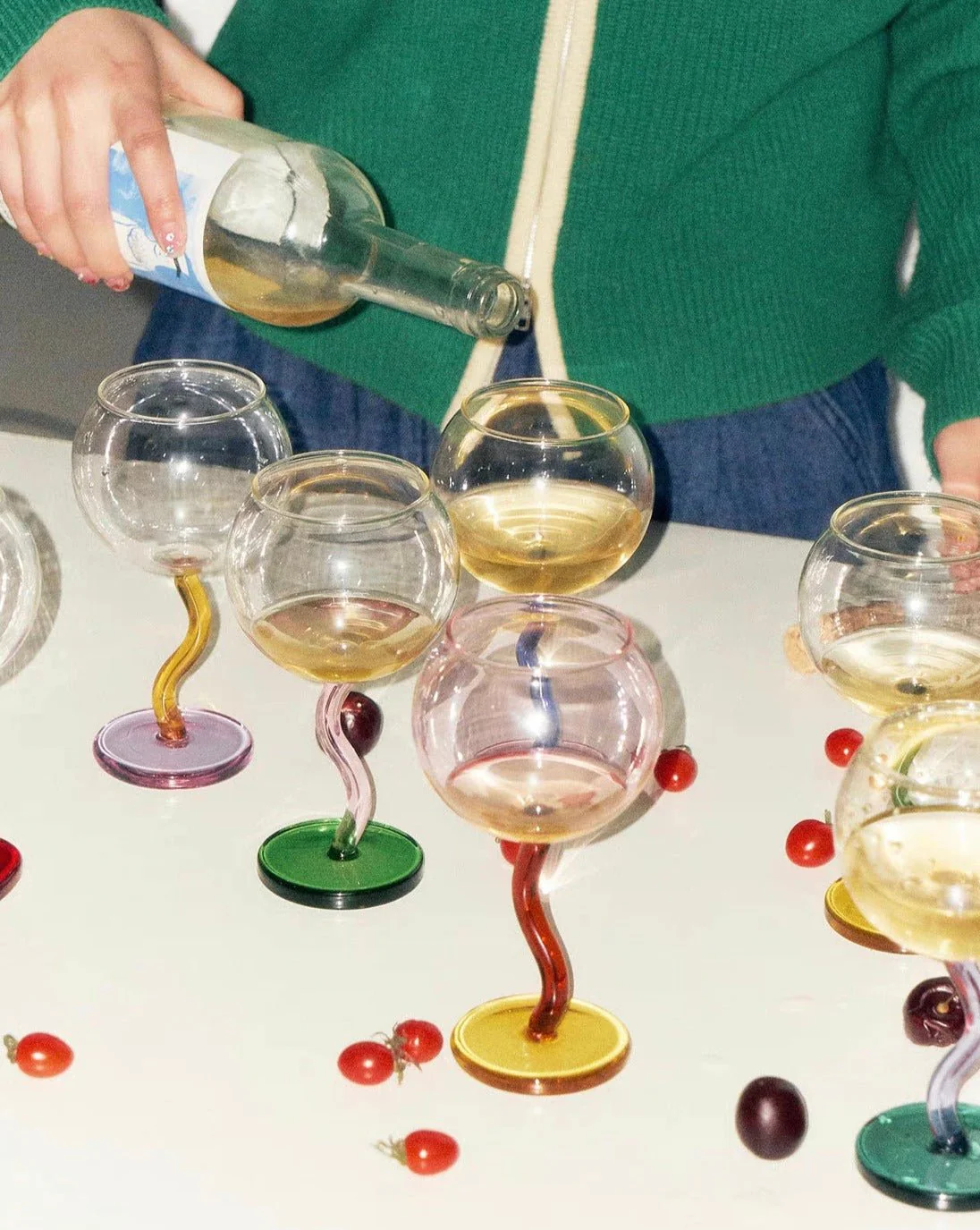 Handblown Bubble Wine Glass - Retro Whimsical Eclectic Wavy Stemmed Goblets - Image 2