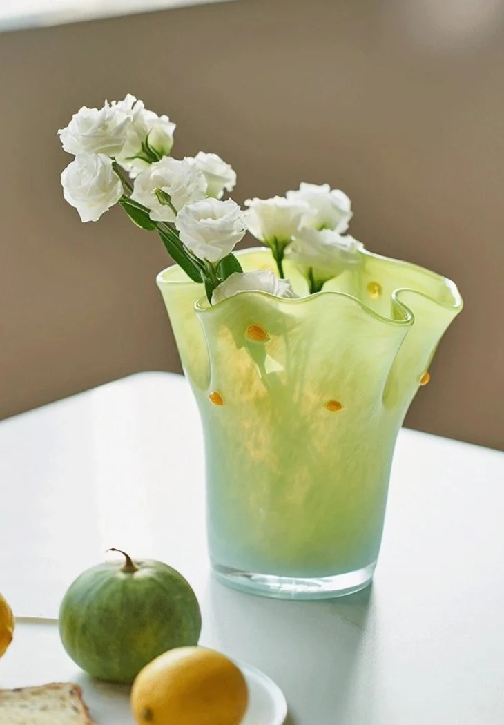 Handblown Wavy Whimsical Glass Vase - Eclectic Table Setting Centrepieces - Image 9