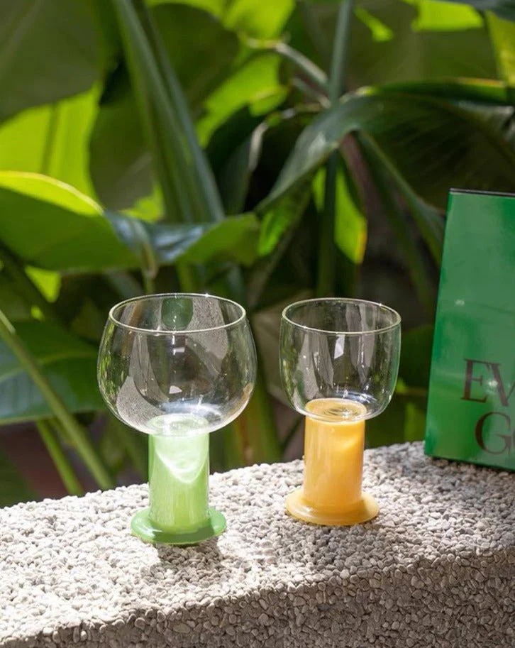 Handblown Whimsical Ecletic Chubby Coloured Wine Glasses Set Of 2 Pcs - Image 2