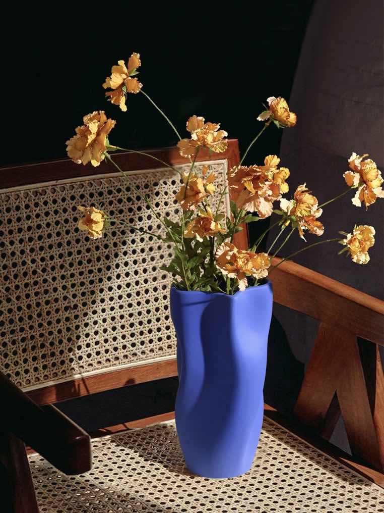 Handcrafted Modern Klein Blue Wavy Vase - Unique Dinner Party Decorative Centrepiece - Image 2