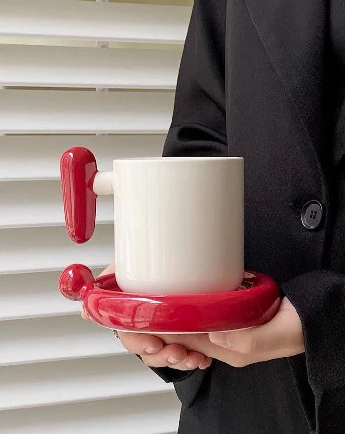 Handmade !? Ceramic Coffee Mug with Saucer - Unique Cute Funny Novelty Mugs - Image 11