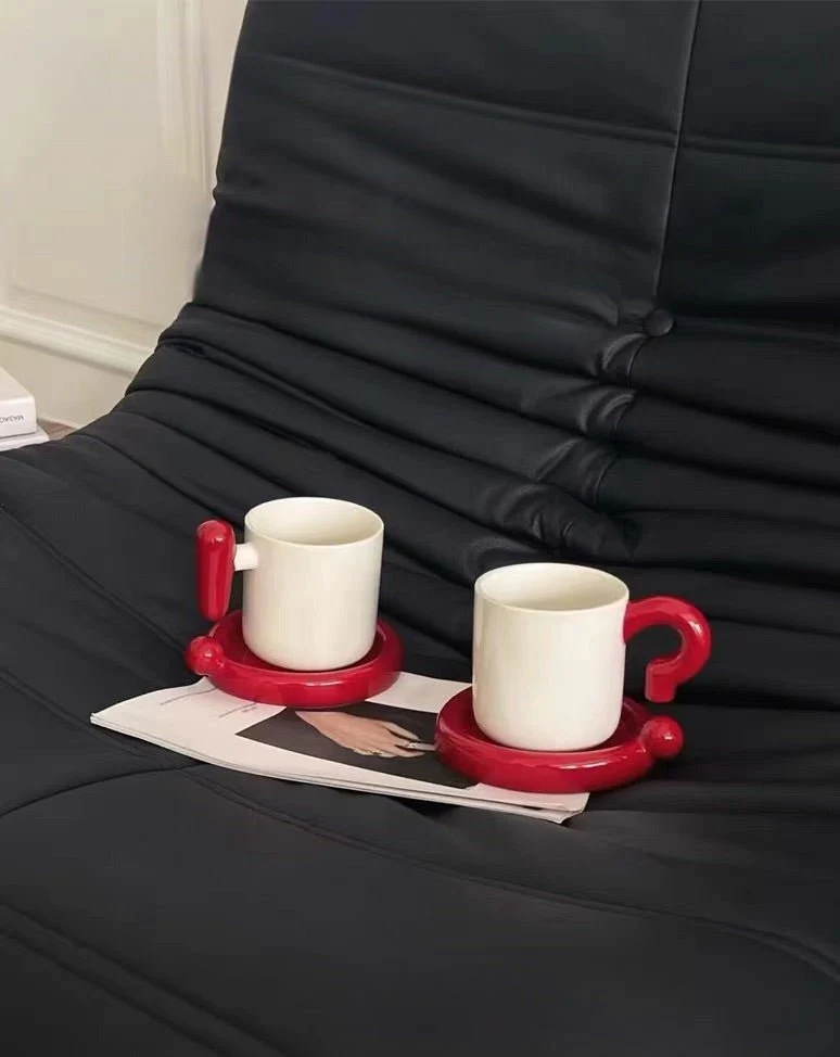 Handmade !? Ceramic Coffee Mug with Saucer - Unique Cute Funny Novelty Mugs - Image 3