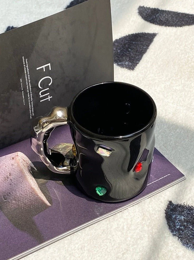 Handmade Ceramic Gemstone Couple Coffee Mugs with Wavy Handle - Image 6