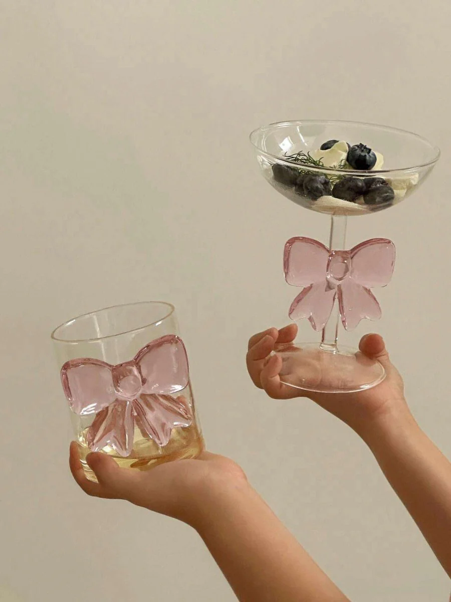 Handmade Cute Whimsical Bow Cocktail Coupe Set of 2, Elegant Wine Glasses - Image 3