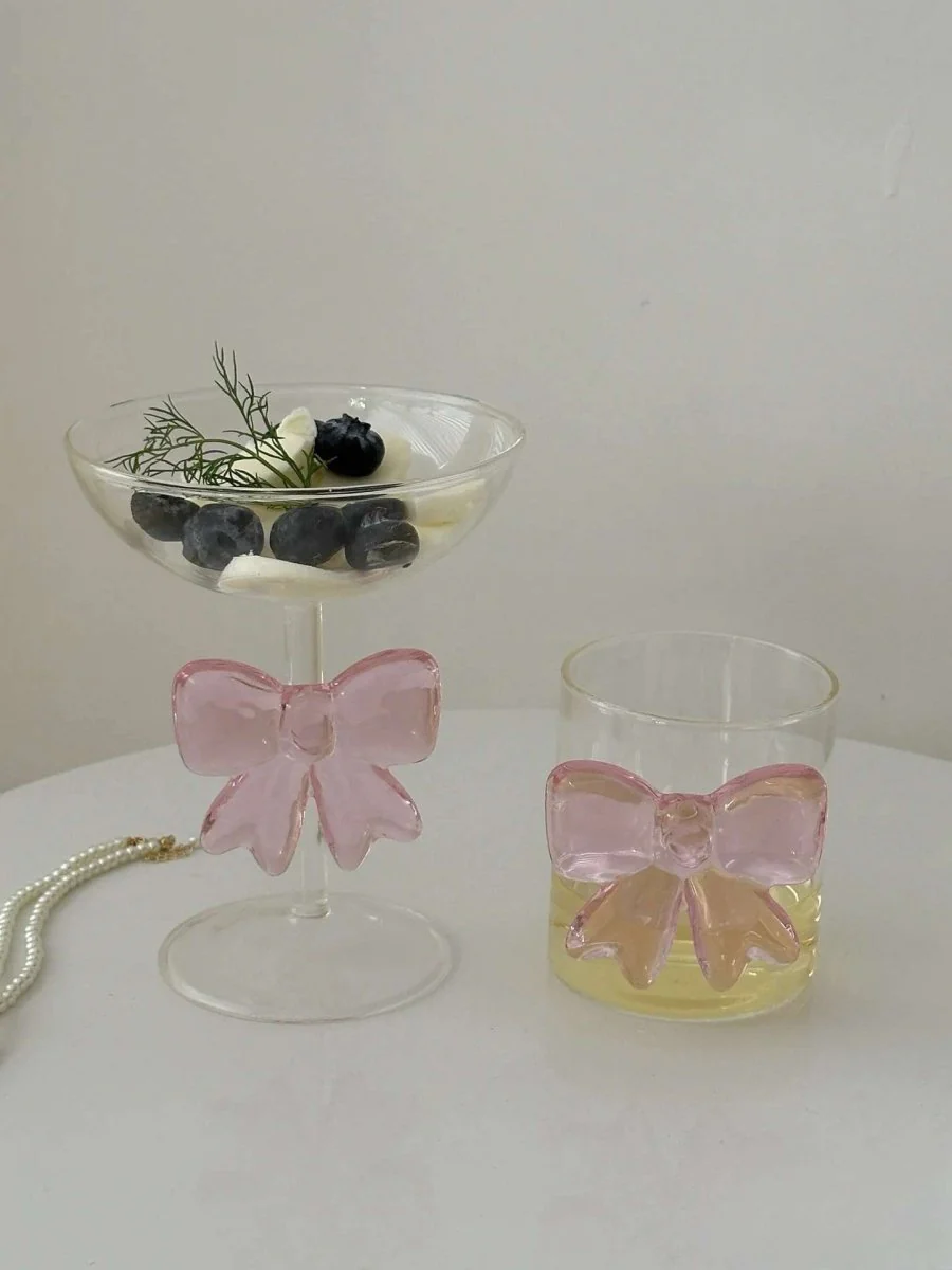 Handmade Cute Whimsical Bowknot Cup Set of 2 Pcs, Tumbler Glass - Image 4
