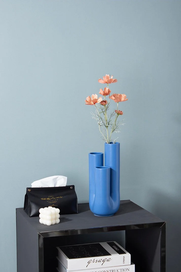 Handmade Funky Memphis Triple Stems Ceramic Vase, Decorative Flower Vessel - Image 4