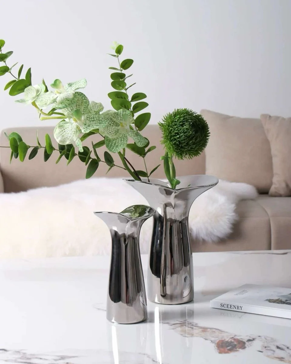 Handmade Modern Silver Bloom Vase, Ceramic Botanica Centrepiece Vase - Image 4