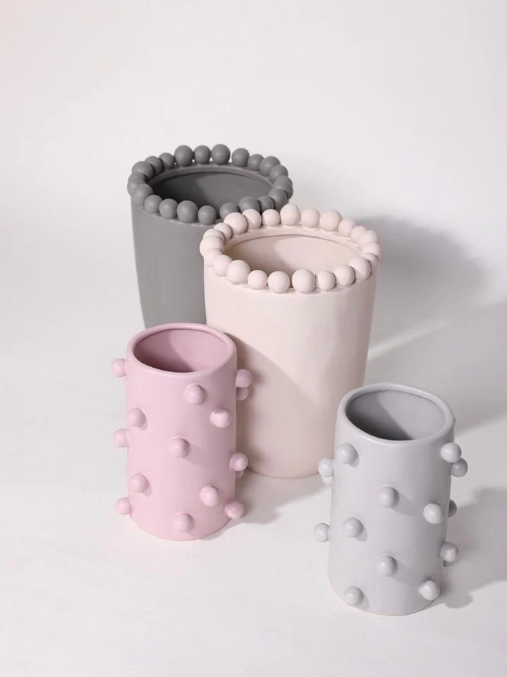 Handmade Morandi-color Pomponette Vase, Dotted Cylinder Centrepiece - Image 2