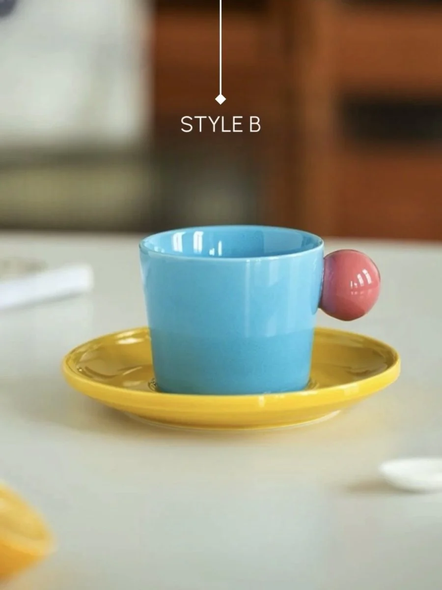 Handmade Skittles Coffee Mug With Saucer - Cute Dopamine Espresso Cup - Image 13