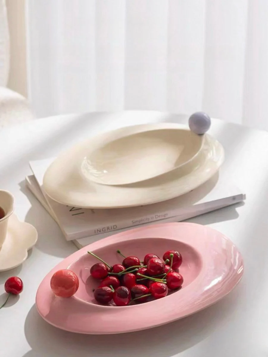 Handmade Jelly Bean Ceramic Rim Soup Bowl, Dopamine Table Setting Decor - Image 2