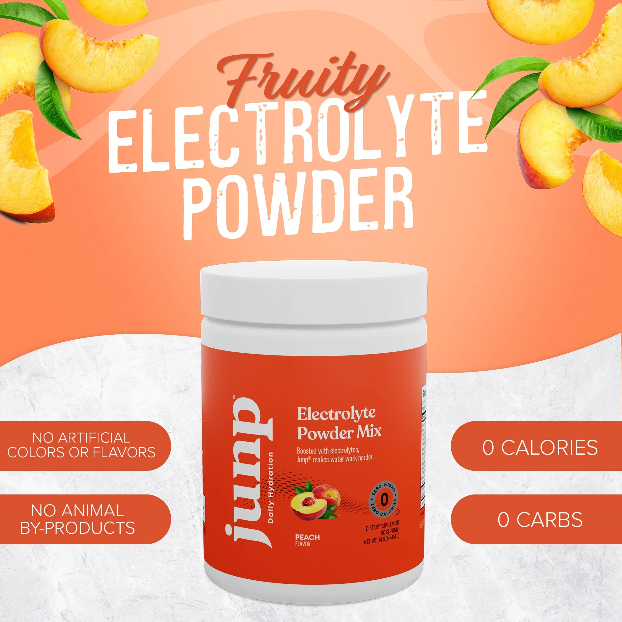 JUNP Electrolytes Powder No Sugar No Carbs – Orchard Fresh Juicy Peach Drink Mix - Potassium & Salt Electrolyte Hydration Powder Zero Calorie Sugar Free Electrolyte Powder, Keto Friendly, 90 Servings - Image 2