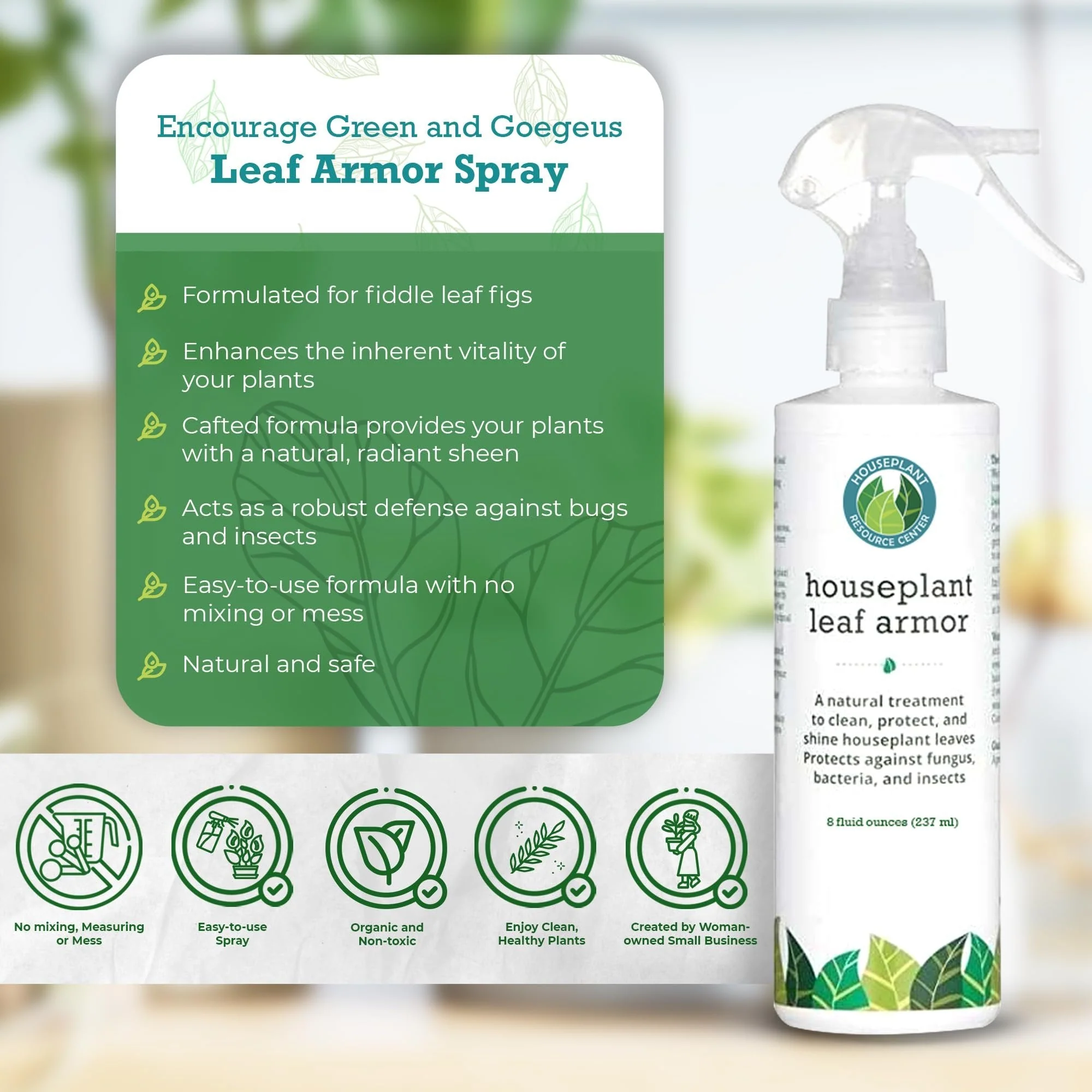 Leaf Armor by Houseplant Resource Center | Natural Indoor Plant Leaf Protectant and Shine Spray for Fiddle Leaf Fig, Ficus Audrey, Monstera and Other Houseplants (8 Fluid Ounces) by Houseplant Resource Center - Image 5