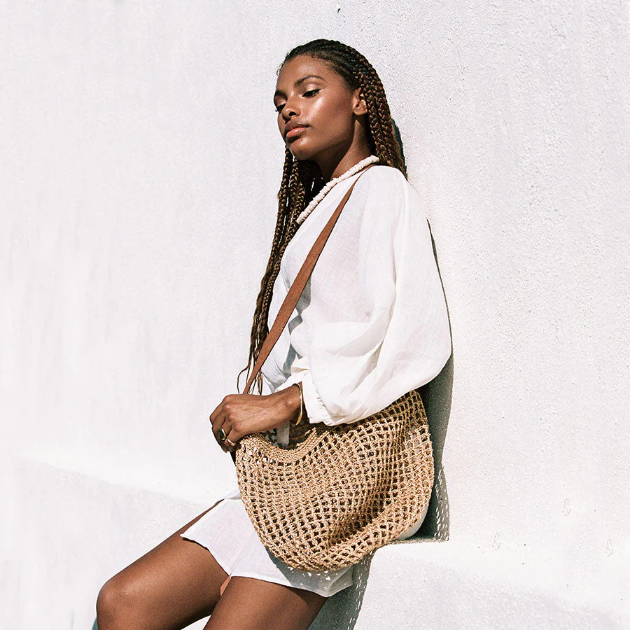 Maria Woven Market Bag | Leather Strap by Made by Minga - Image 4