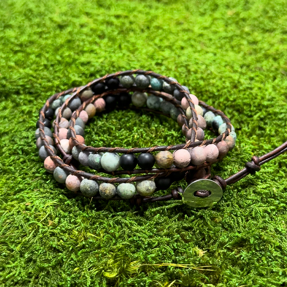 Matte African Turquoise + Picasso Jasper Bracelet - Image 6