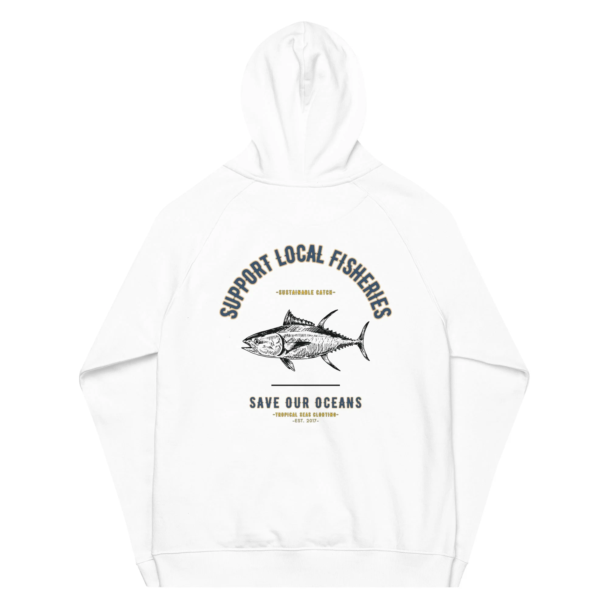 Men's Support Local Fisheries Tuna Eco Raglan Hoodie - Image 4