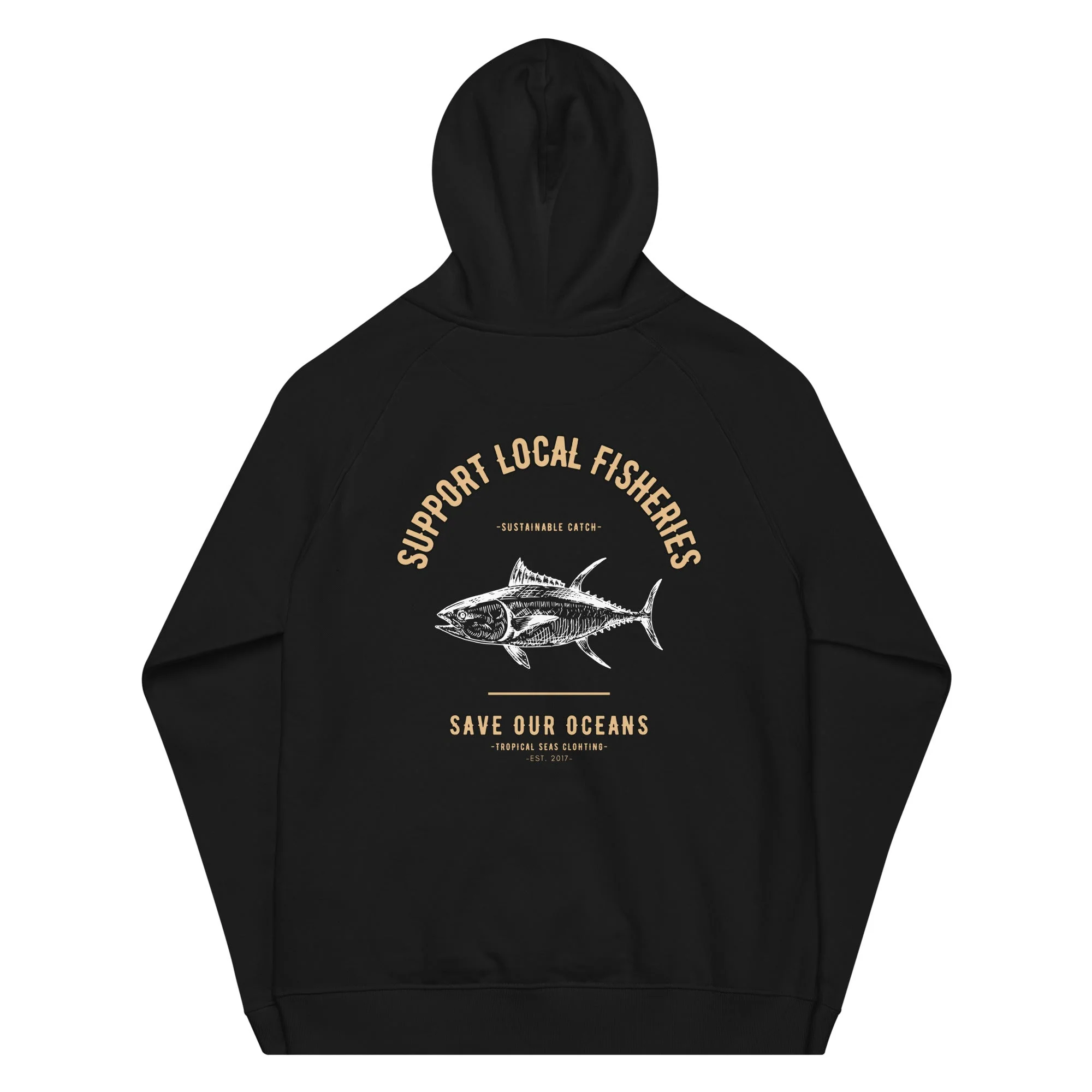 Men's Support Local Fisheries Tuna Eco Raglan Hoodie - Image 6