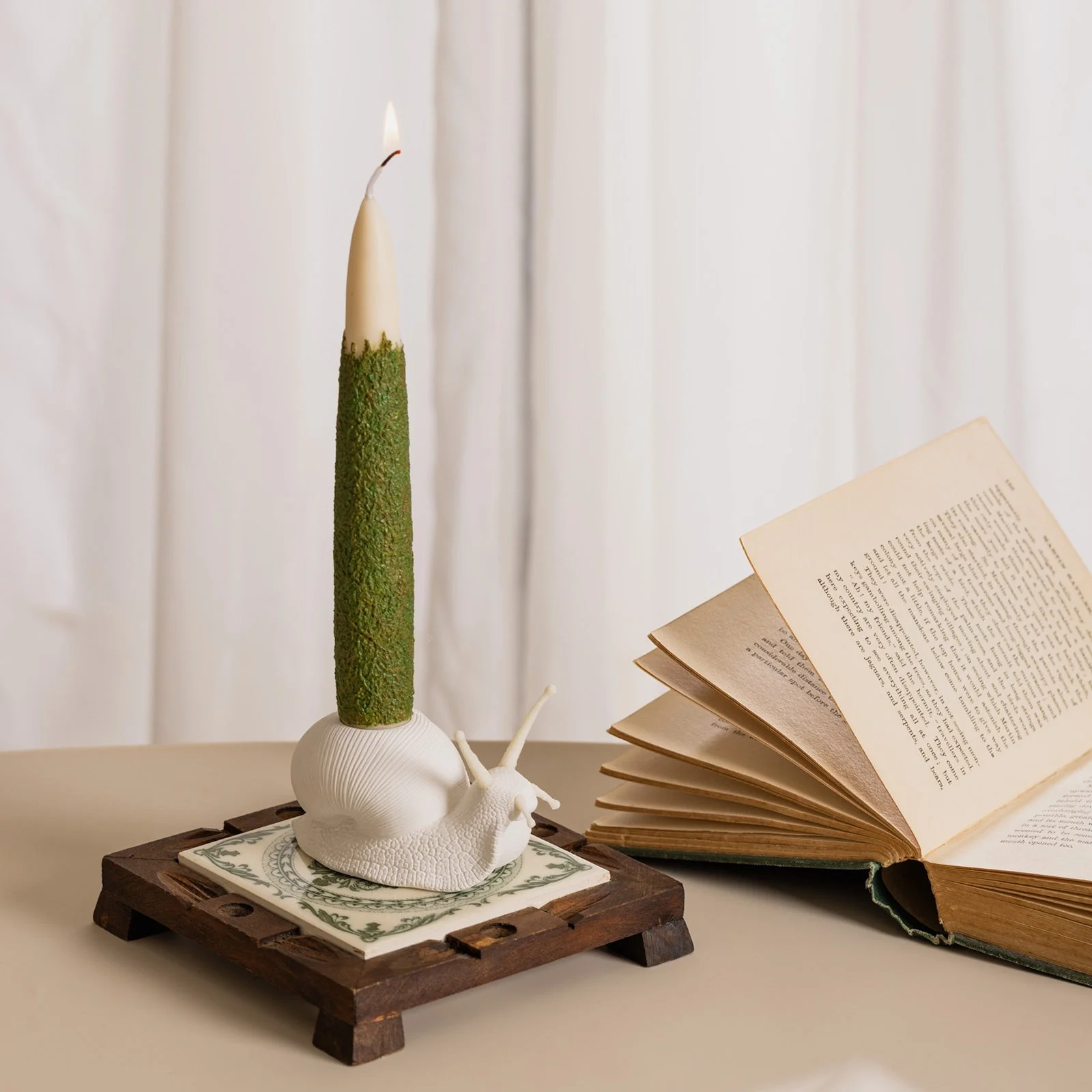 Moss Taper Scented Candle & Snail Candle Holder Set for Home Decoration Crafts Arts - Image 6