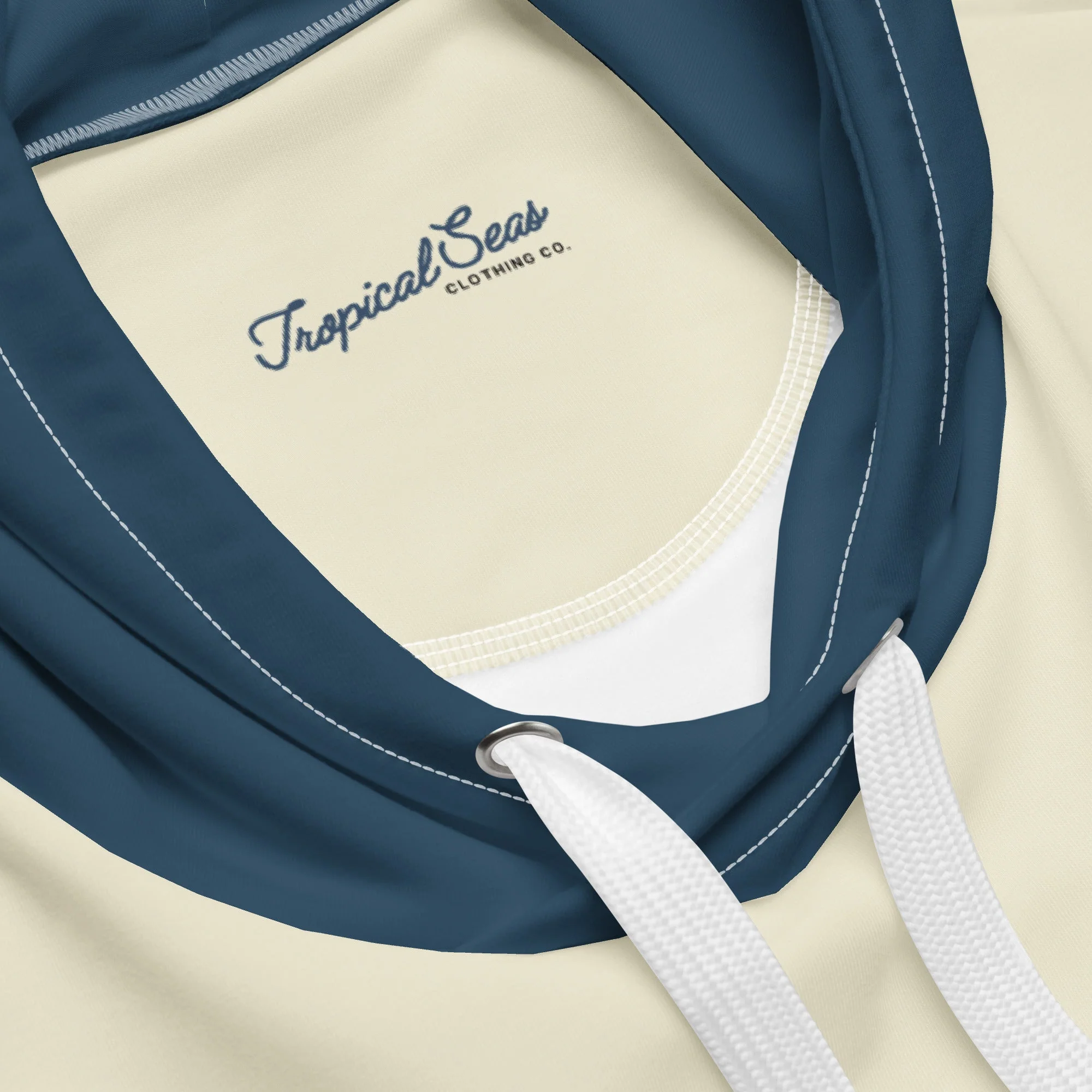 Navy & Off White Two-Toned Tropical Seas Hoodie - Image 3