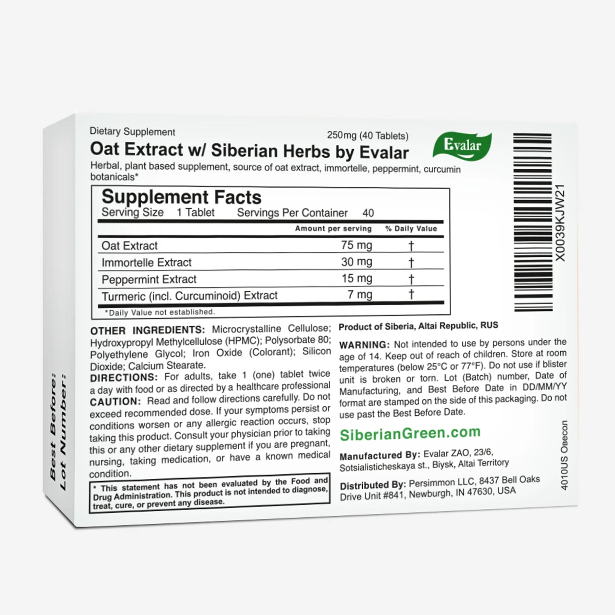 Oat Extract with Herbs by Evalar Ovesol 40 Tabs - Image 9