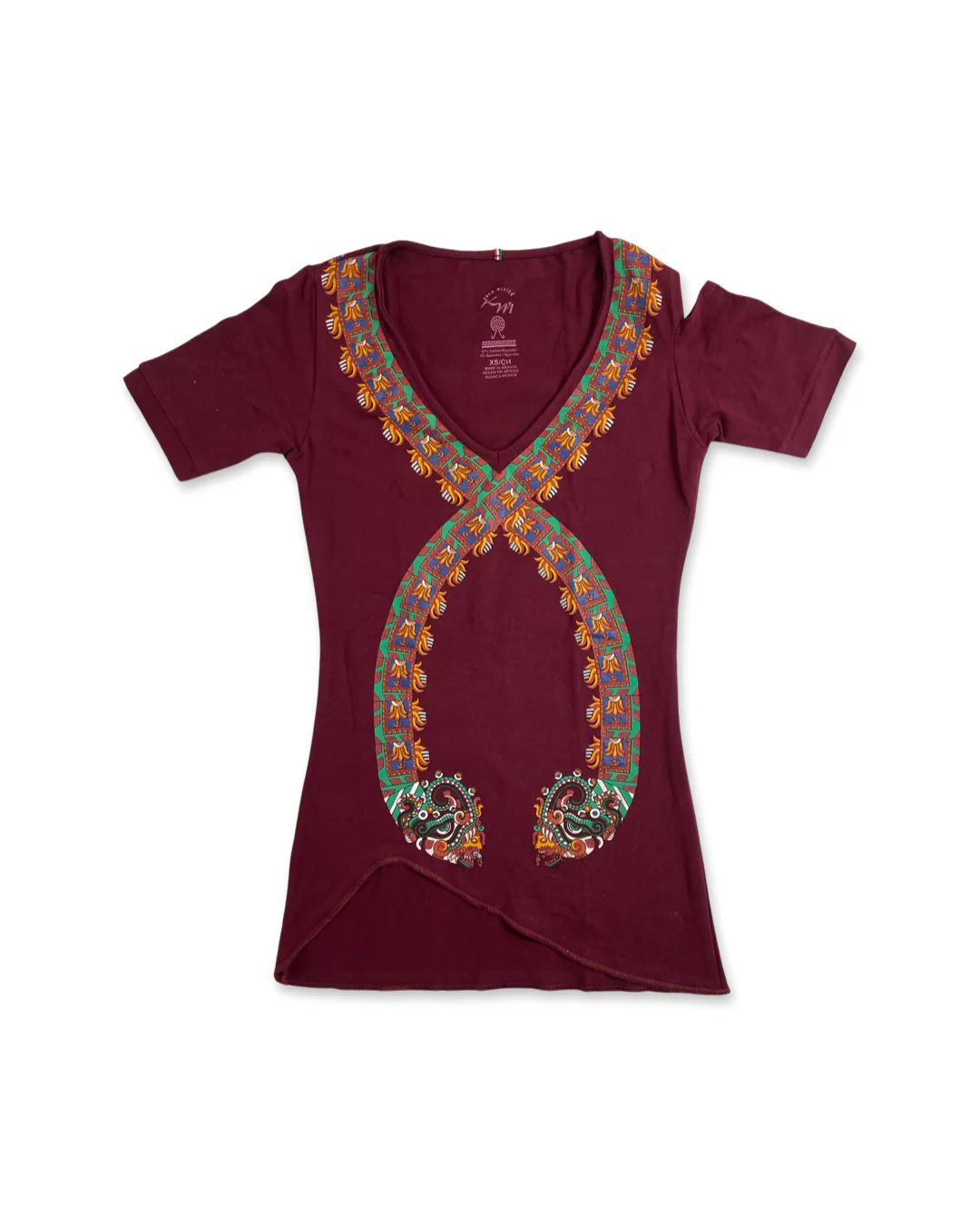 Omecoatl Women's Short Sleeve Shirt, Burgandy - Image 2
