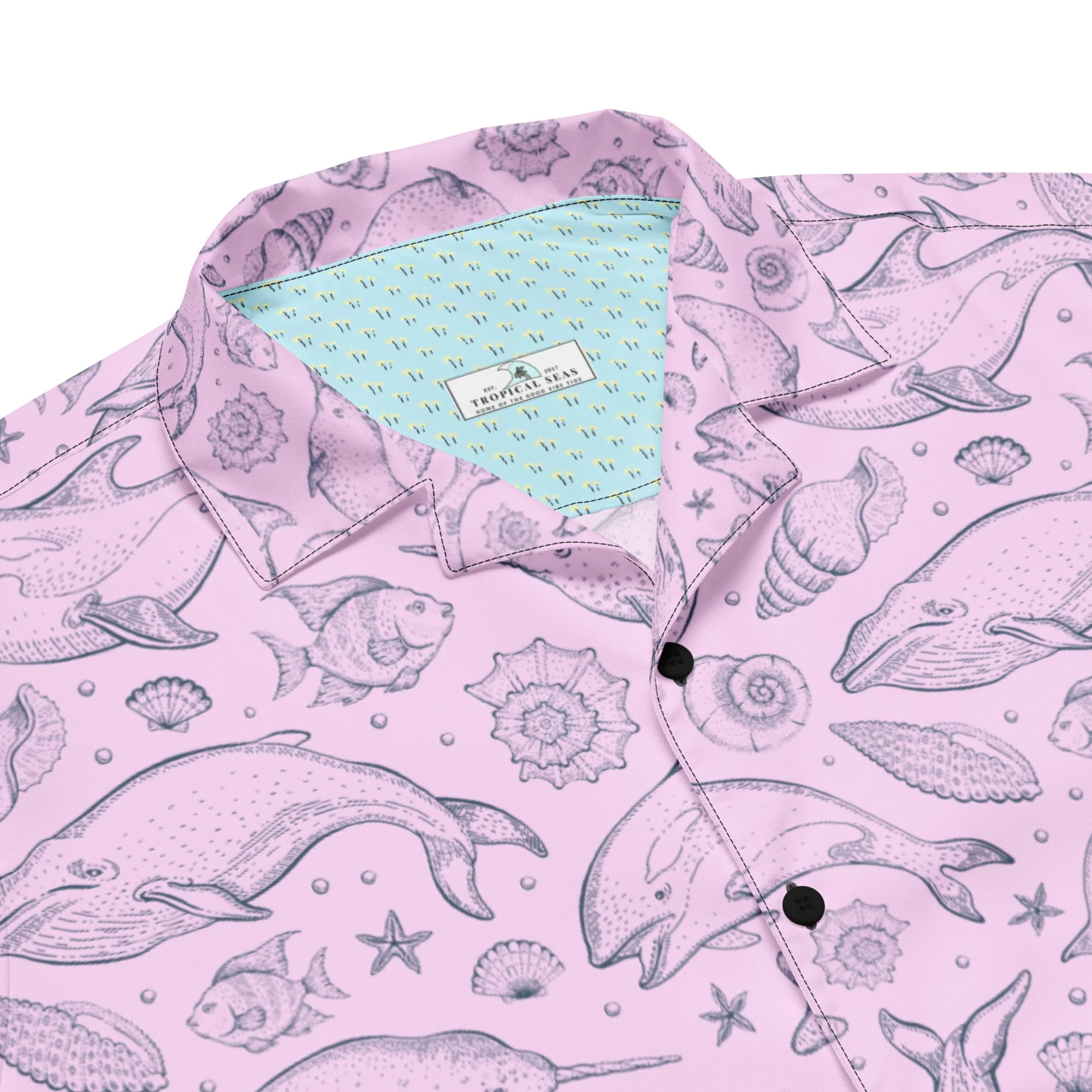 Pink Whale Pod Pattern Hawaiian Button Shirt: Dive into Coastal Chic! - Image 5
